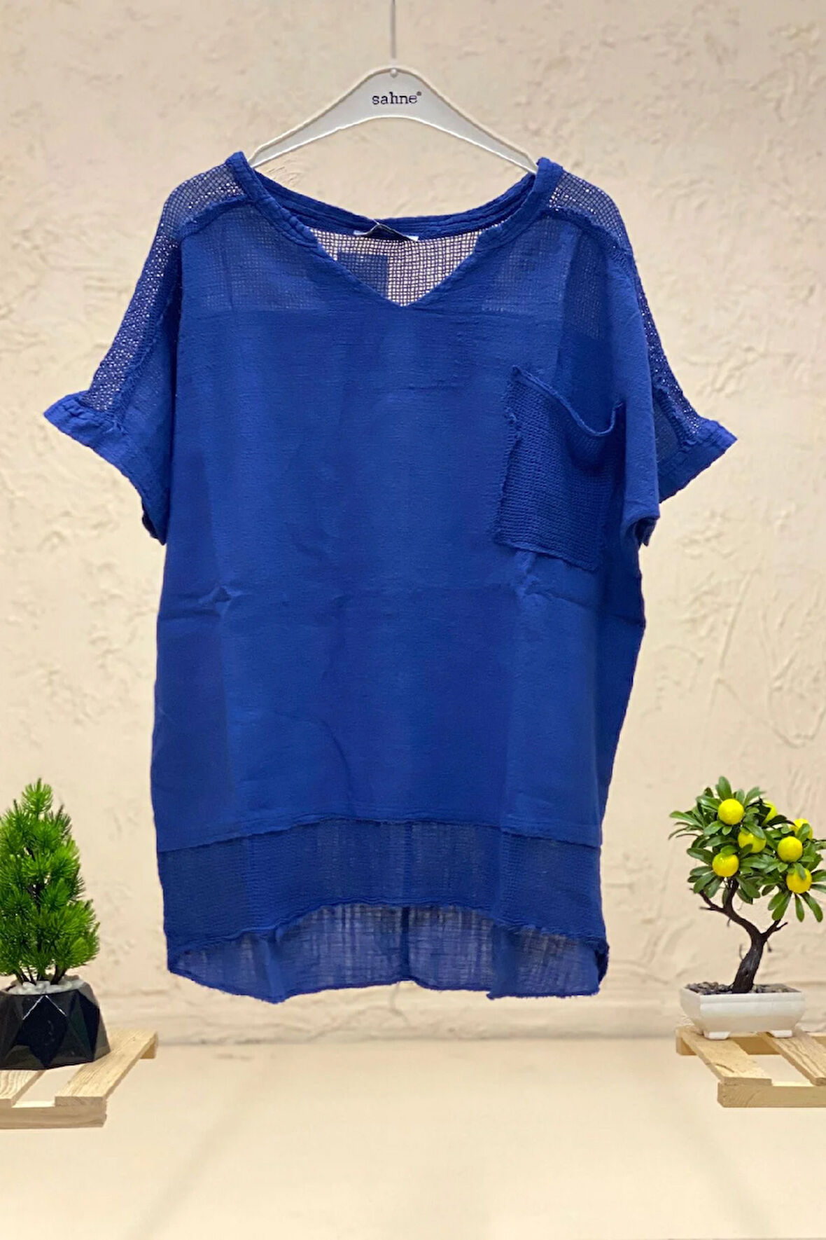 Hakim Yaka Omuz Cep File Keten Bluz