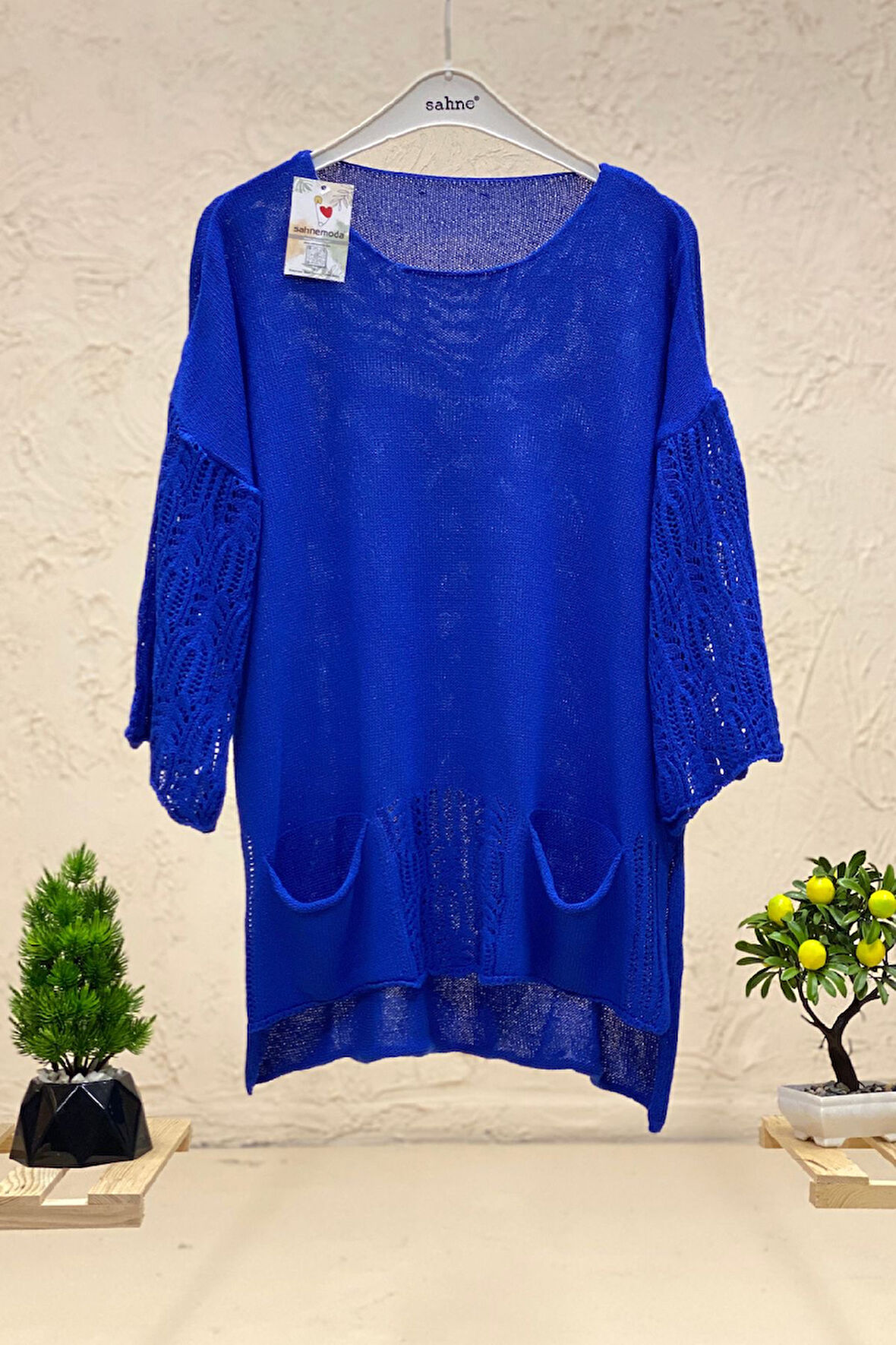 Kol Ve Eteği Ajurlu Cepli Merserize Bluz