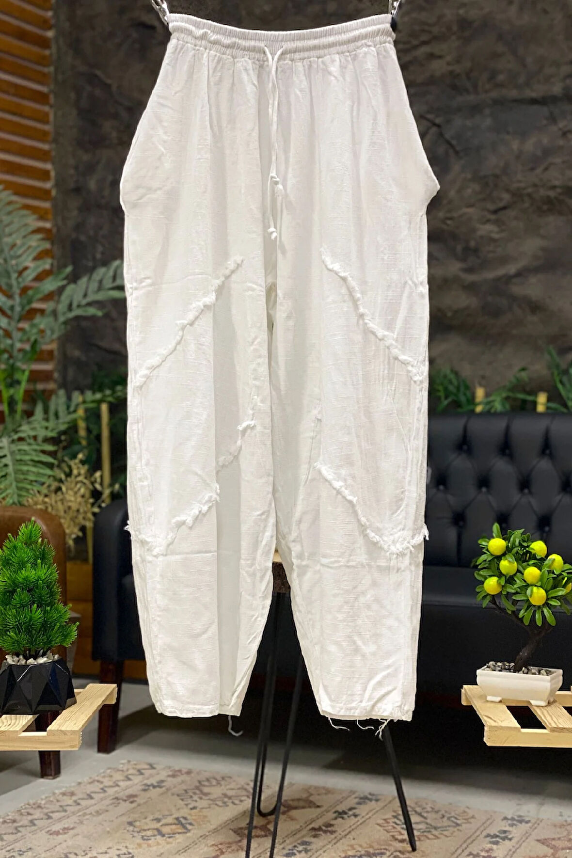 Püsküllü Keten Şalvar Pantolon