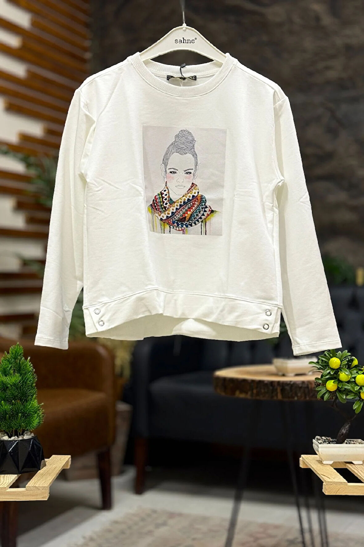 Yanları Çıtçıtlı Kız Baskılı Uzun Kol Sweat