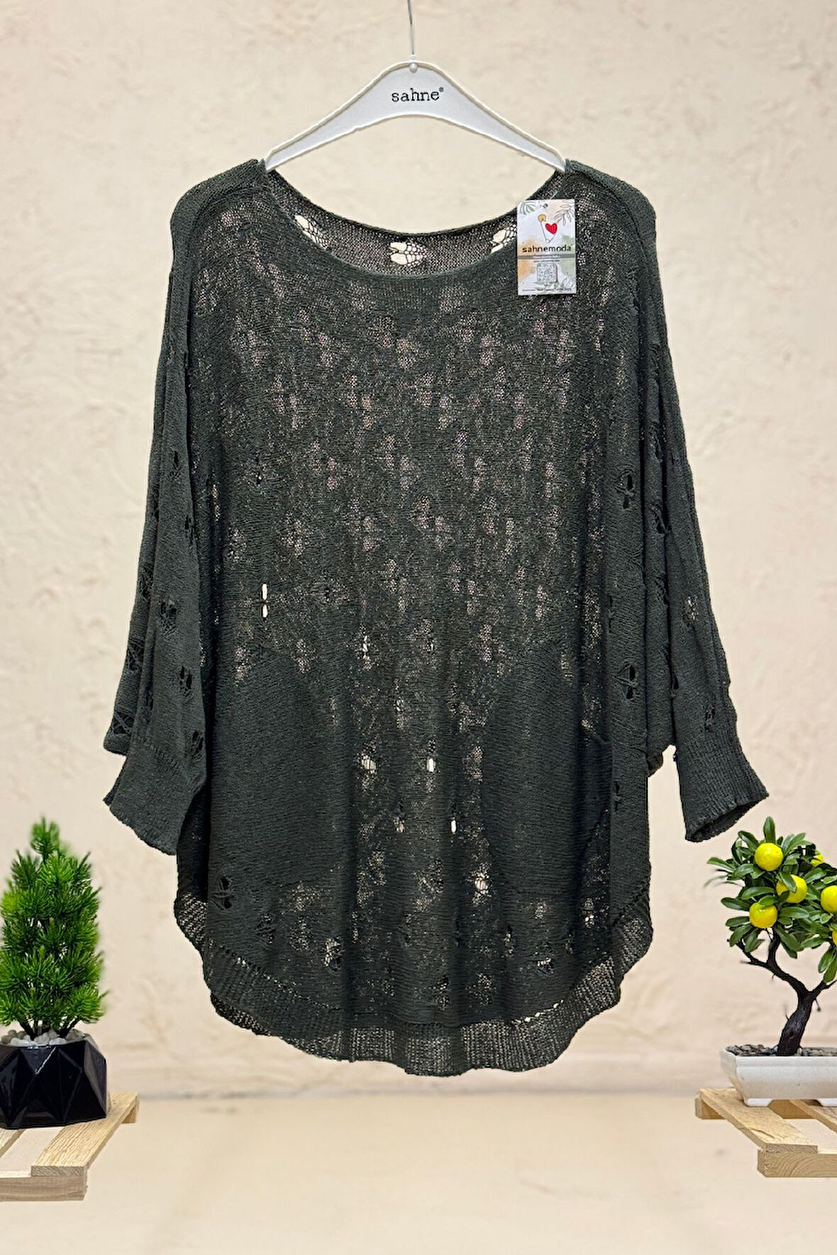 Ajurlu Çift Cepli Yarasa Merserize Bluz