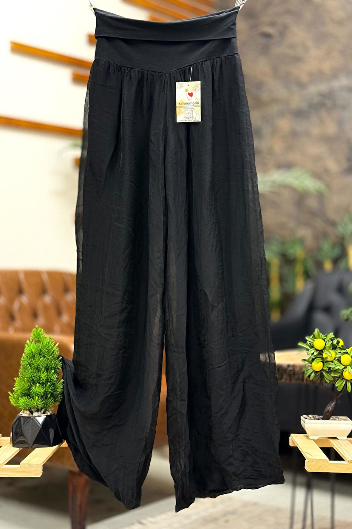 Bel Penye Korsajlı Bol Paça İpek İthal Pantolon