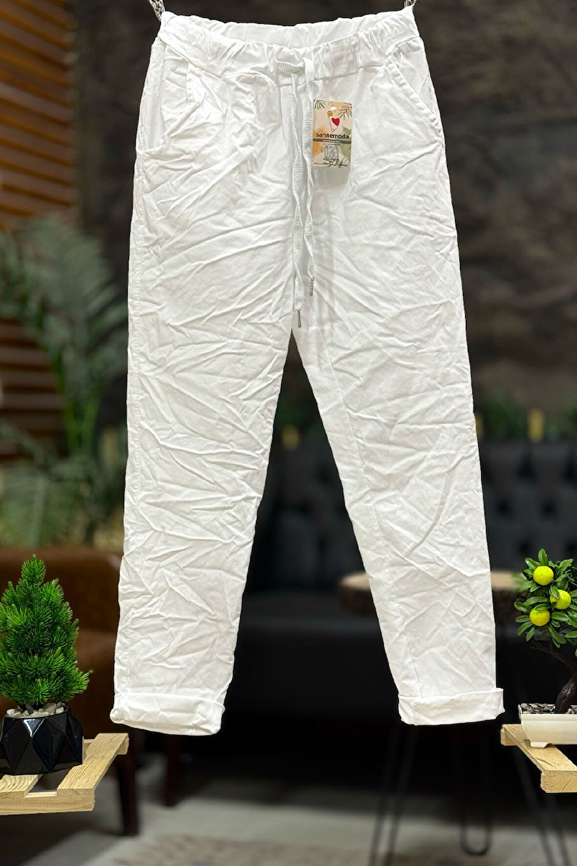 İtalyan Bel Lastikli Düz Pantolon