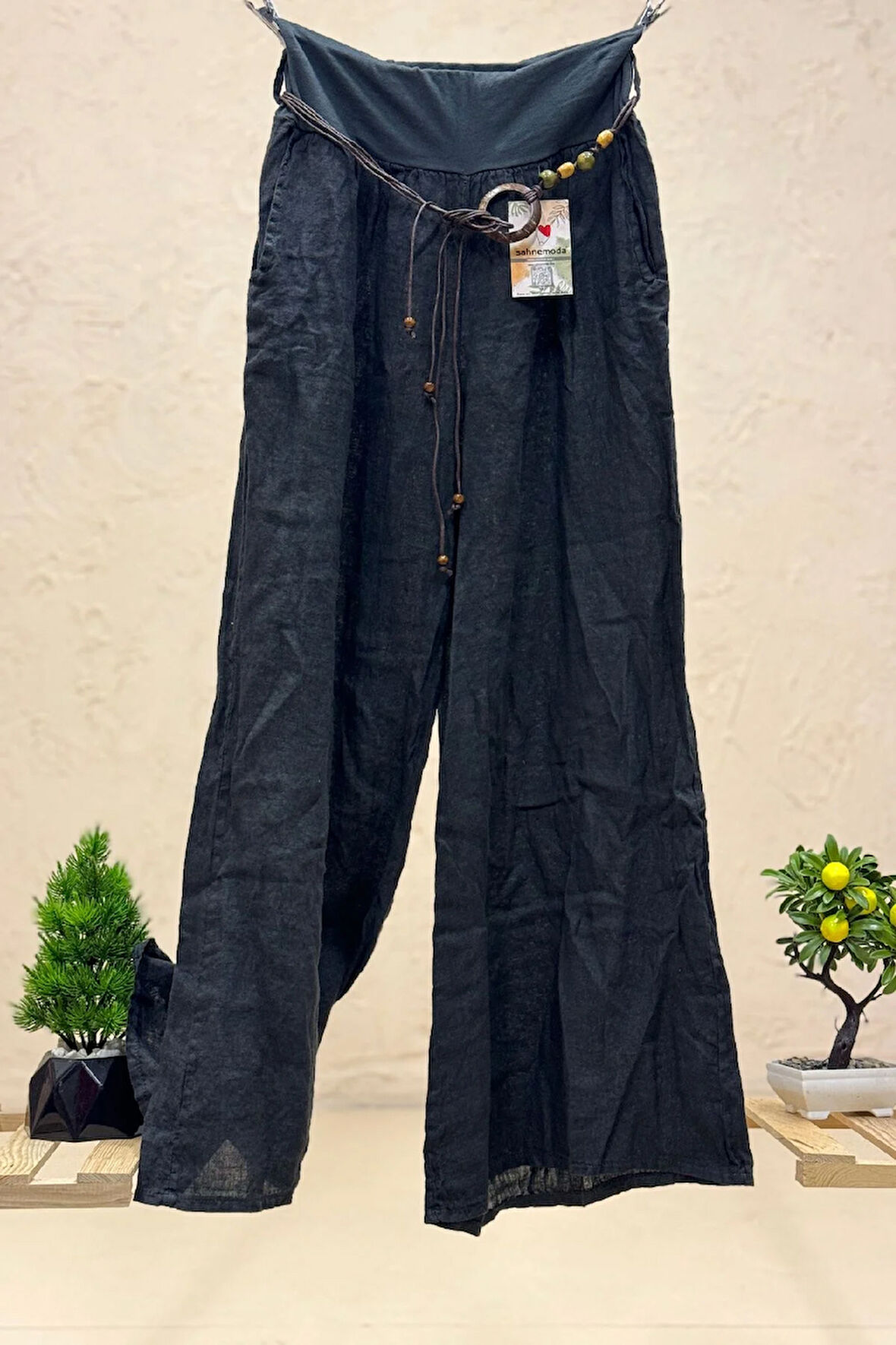 İtalyan Bol Paça İthal Keten Pantolon