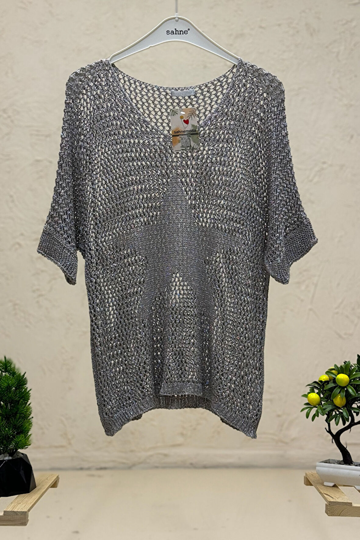 Yıldız Desen Simli File İthal Bluz