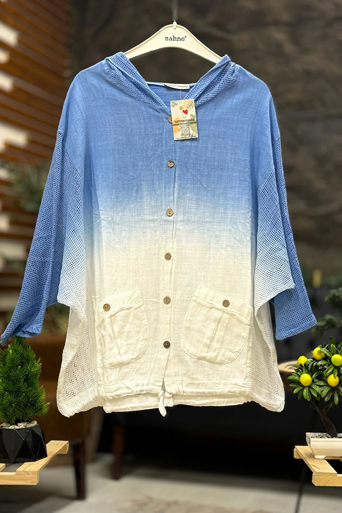 Batik Desen Kapşoınlu File Garnili Ceket