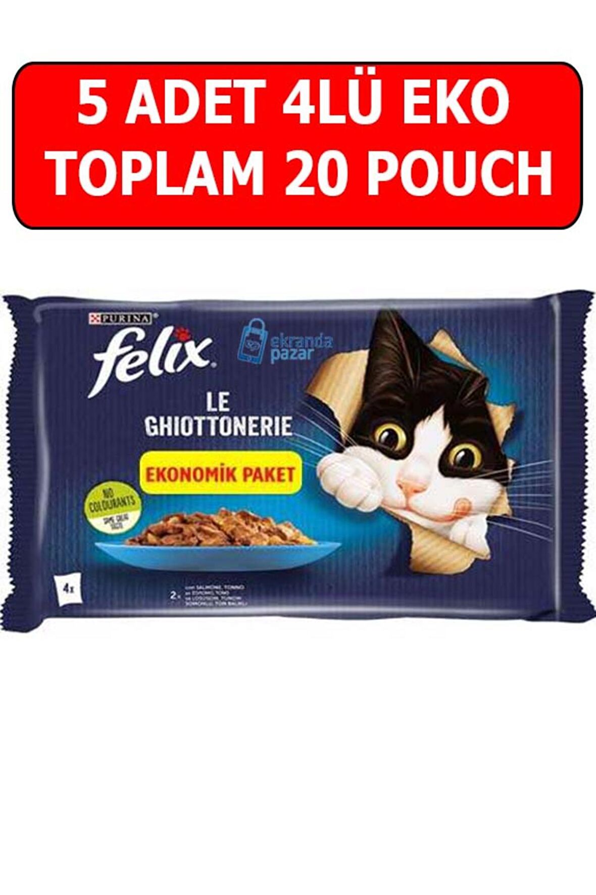 Felix multi pouch somonlu ve ton balıklı yaş kedi maması 5adet (4 x 85gr)