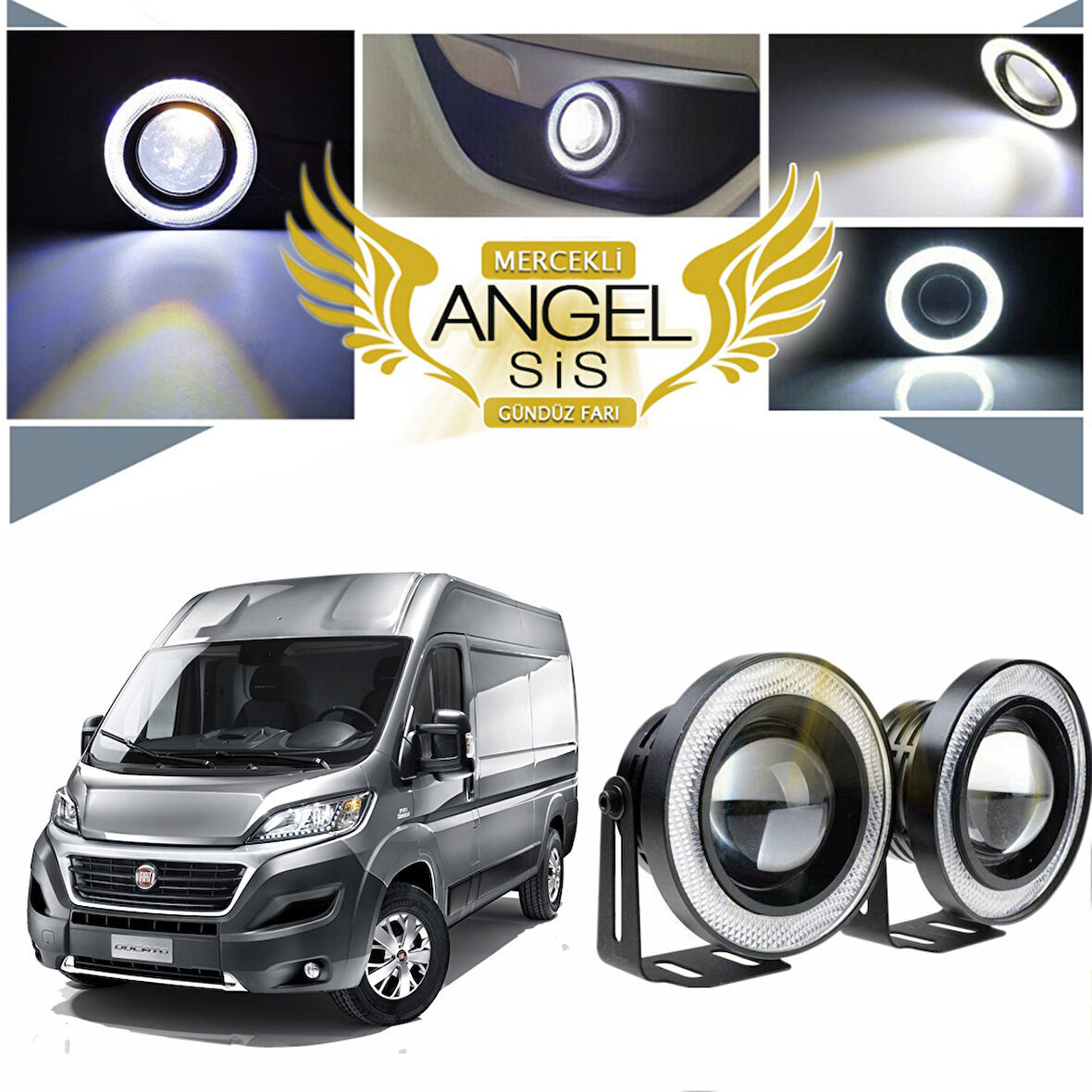 Fiat Ducato Uyumlu, Universal Mercekli Led Angel Sis Farı, 76mm Beyaz Renk