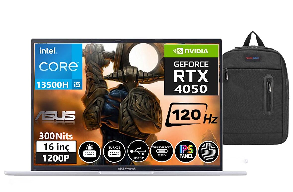 Asus Vivobook 16X 13.nesil İntel i5 13500H 16GB 512GB SSD 6GB RTX4050 16 inç 120Hz" Dos WUXGA Dizüstü Bilgisayar K3605VU-N116602+WeblegelsinÇanta