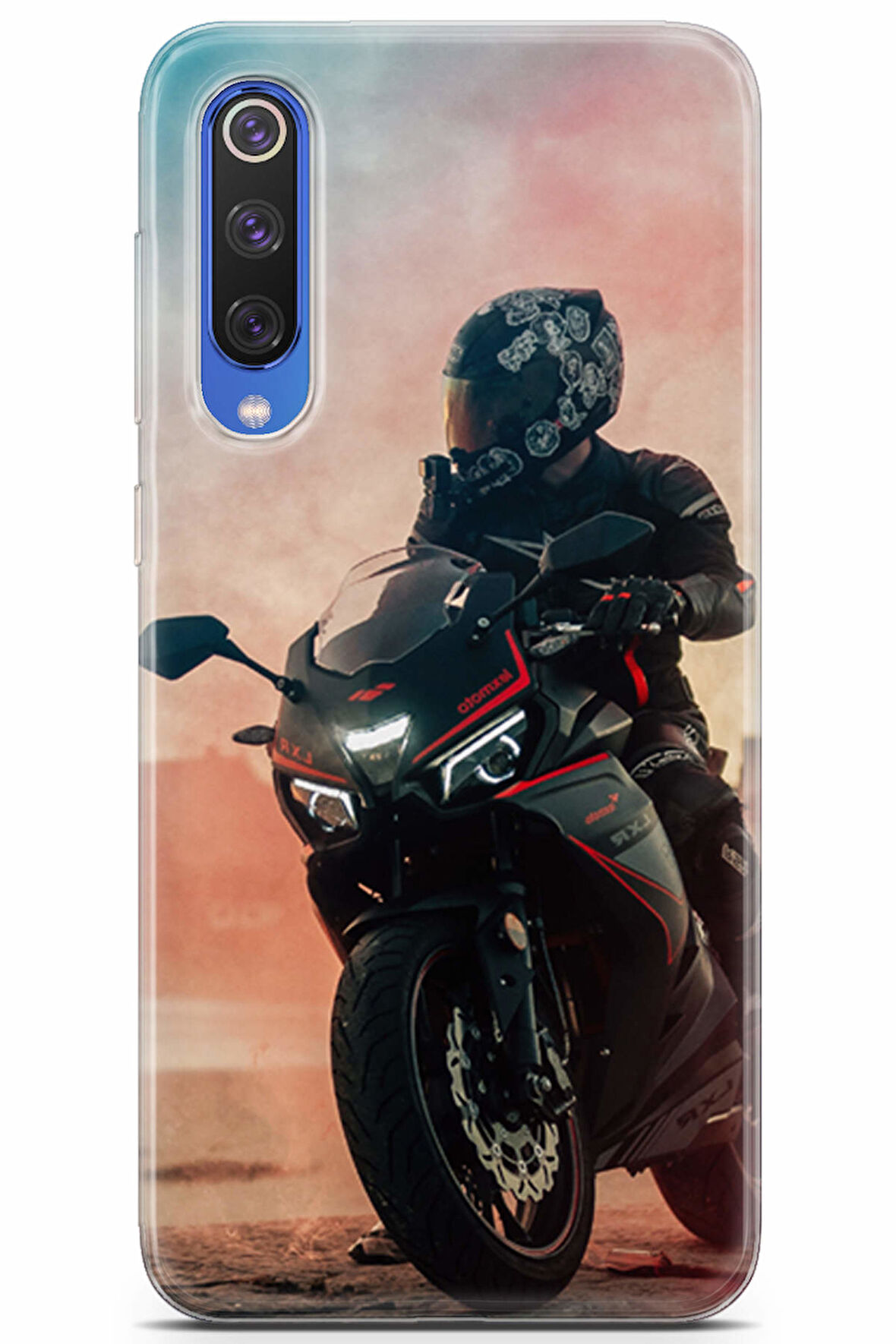 Xiaomi Mi 9 SE uyumlu Otomoto 34 Koruma Kılıfı Siyah Kırmızı Motor
