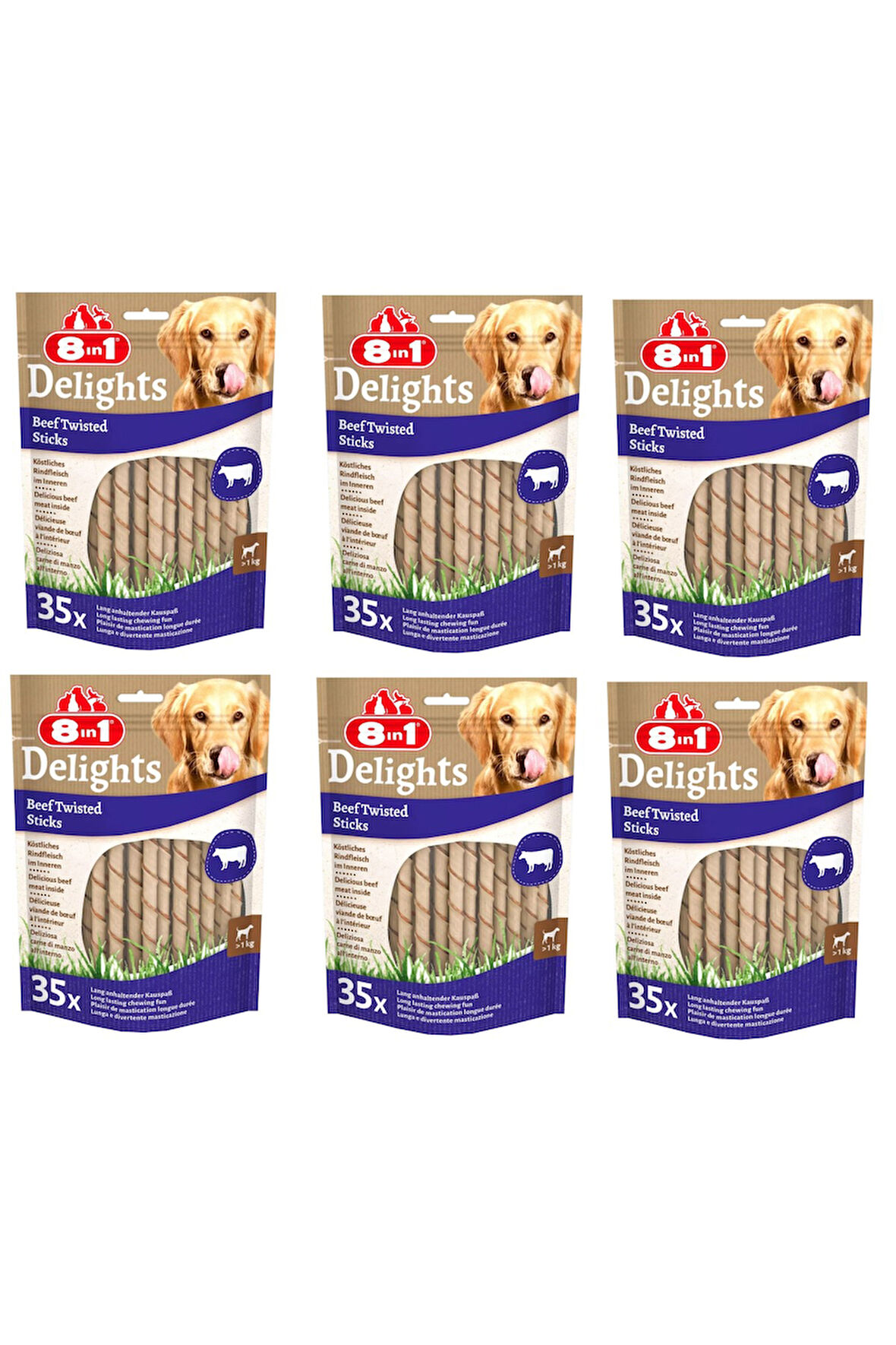 8in1 Delights Beef Twisted Sticks Biftekli Burgu Köpek Ödülü 35 Li X 6 Paket
