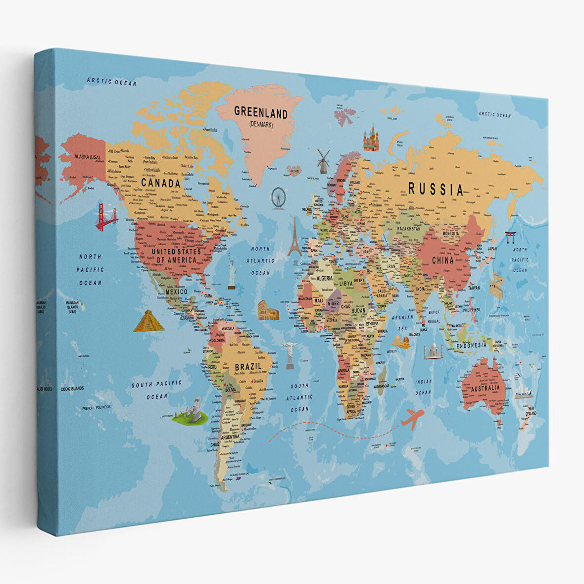 Harita Sepeti Dünya Haritası Kanvas Tablo Son Derece Detaylı Dekoratif Okyanuslu-2015