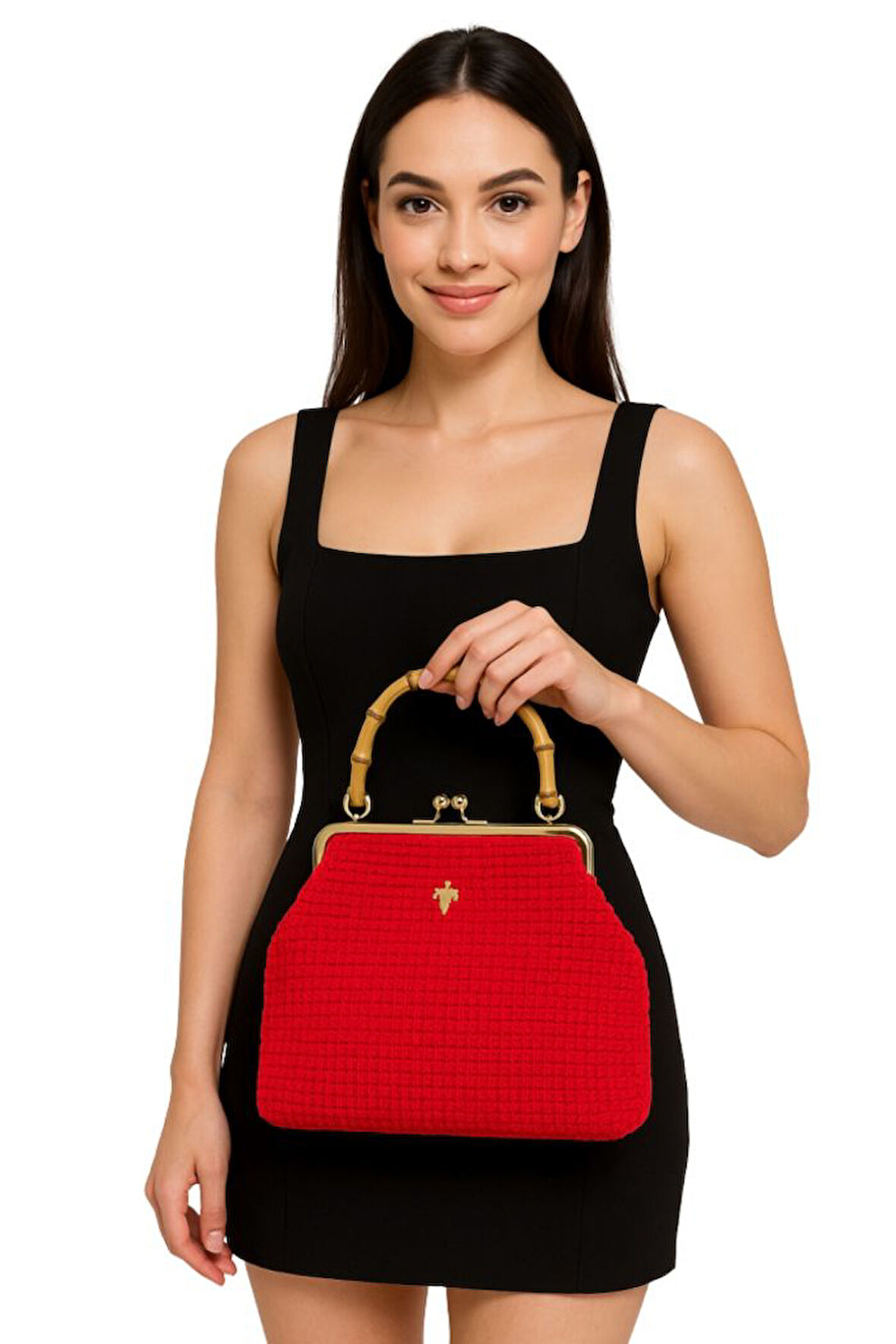 Uretti - Öznur 7392 7172 El Örgüsü Makrome İp Ahşap Saplı Abiye El Çantası / 29 cm x 22 cm