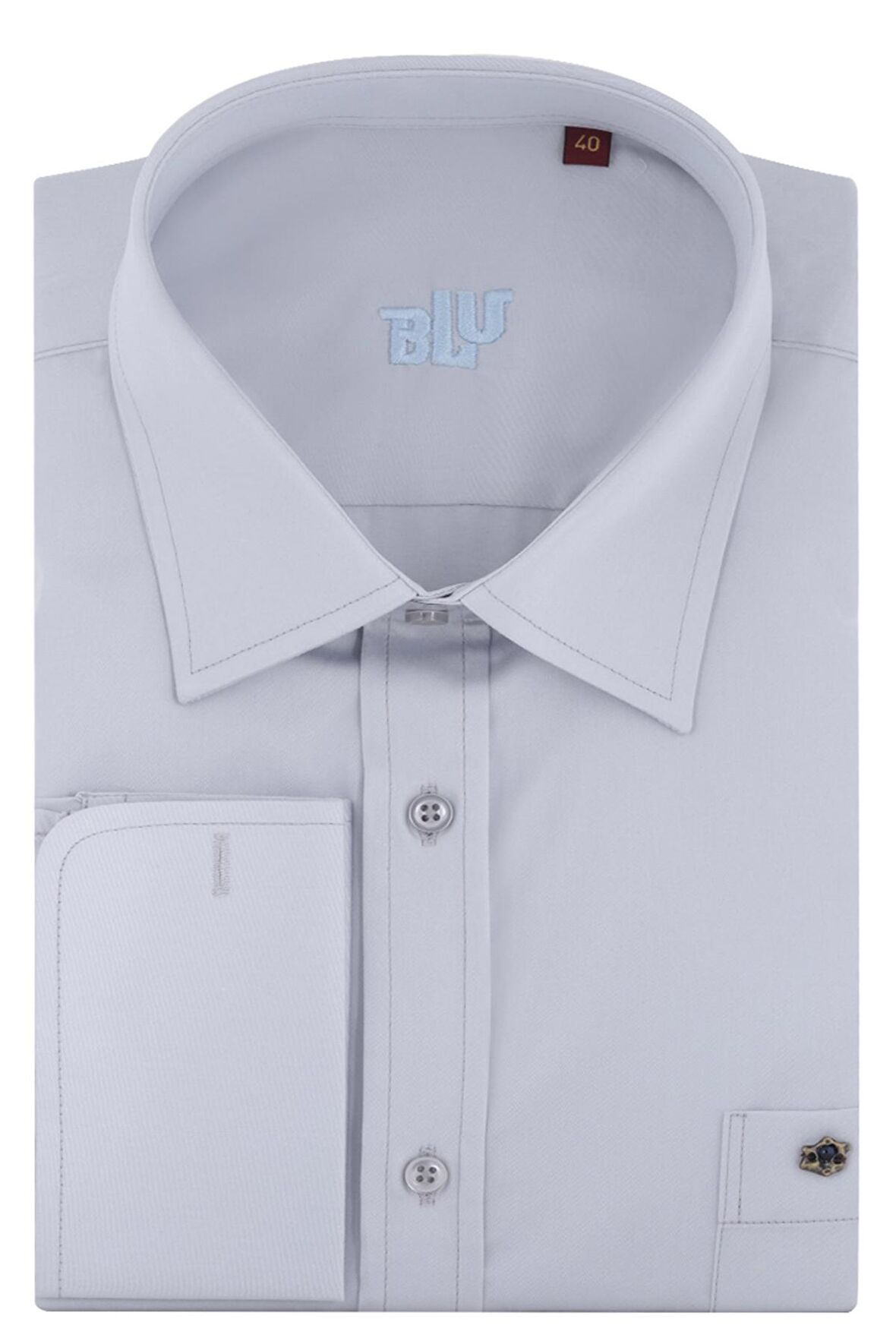 BLU Kravat Yaka Manşet Kol Gömlek