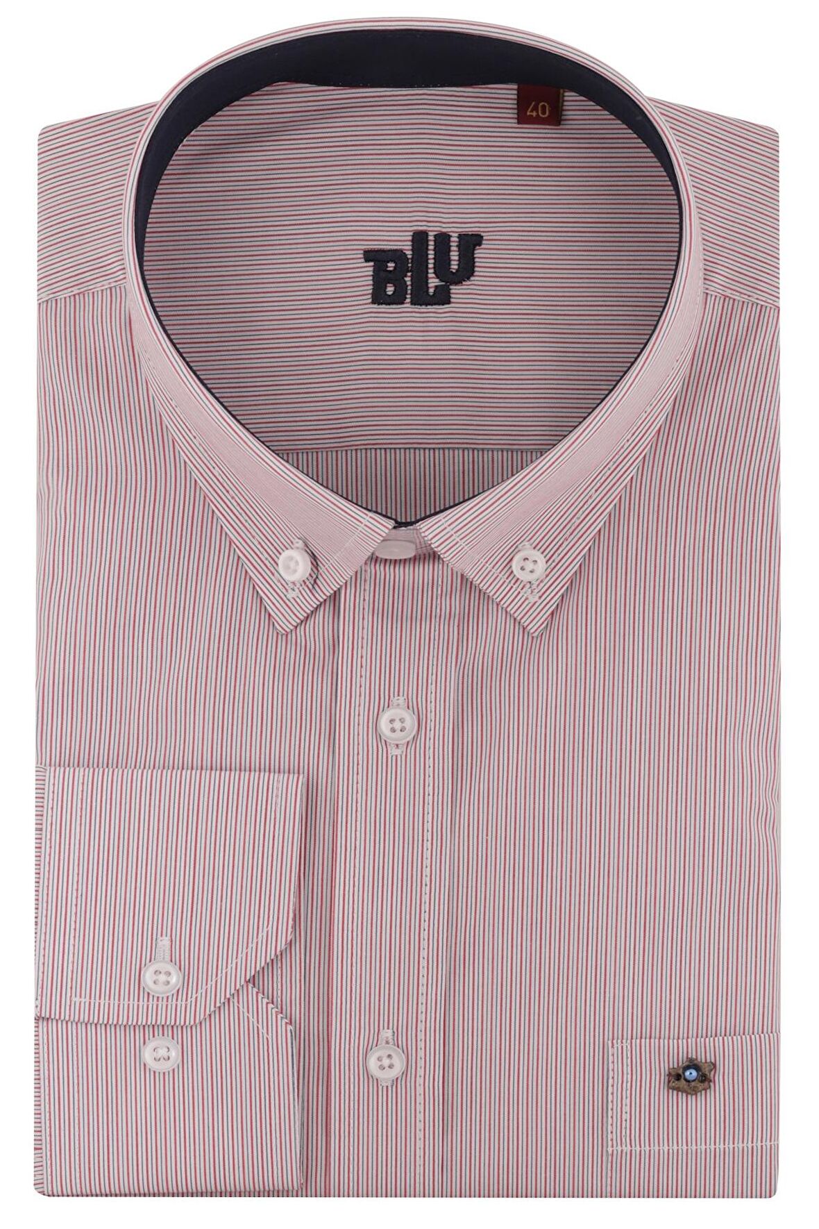 BLU Yarım İtalyan Üstten Düğmeli Yaka Klasik Gömlek