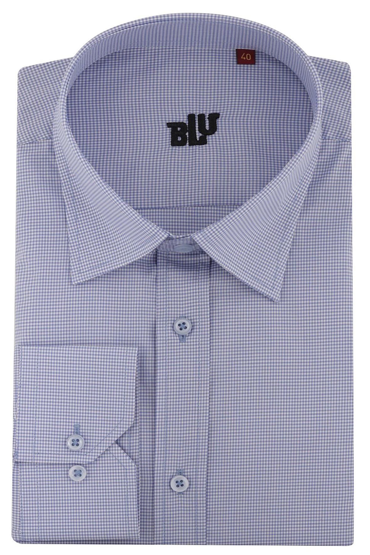 BLU Yarım İtalyan Alttan Düğmeli Yaka Klasik Gömlek