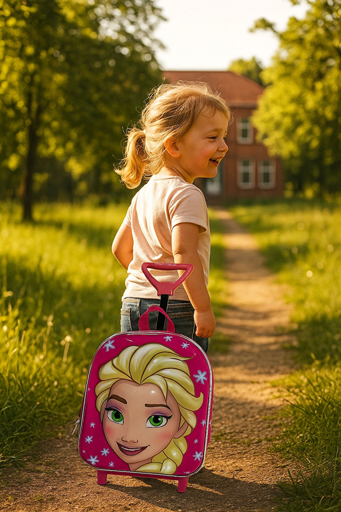 NEWFULL ÇEKÇEKLİ KIZ ANAOKUL SIRT ÇANTASI-PEMBE