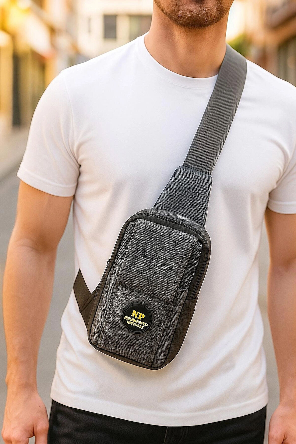 Newish Polo Body Bag Çapraz Göğüs ve Sırt Çantası Telefon Bölmeli Mini 501-Gri