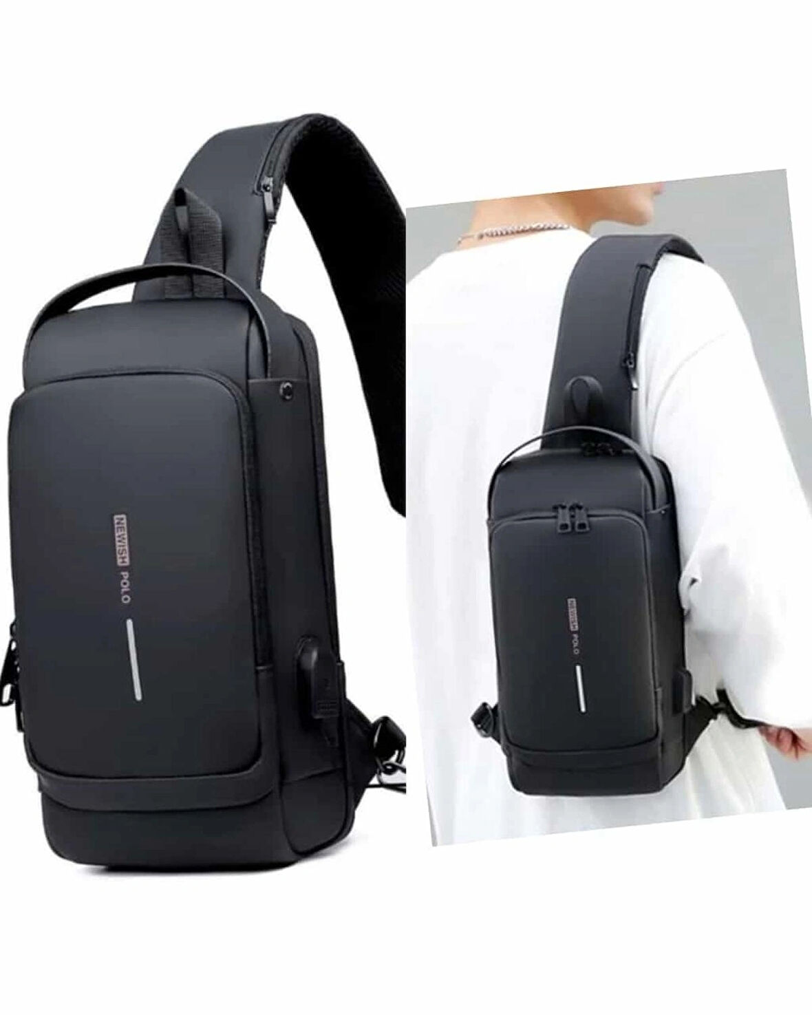 Newish Polo Uziko Çapraz Sırt Çantası-Body Bag USB ve Kulaklık Çıkışlı