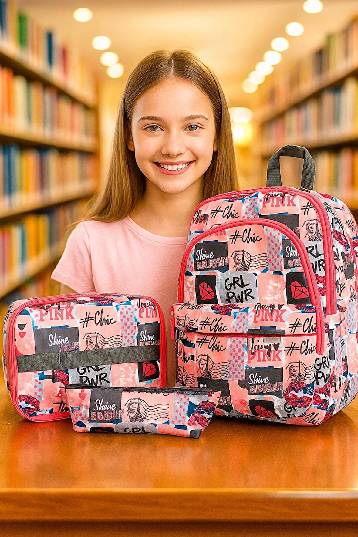 NewBag  GİRL POWER KIZ SIRT OKUL ÇANTASI-3'LÜ SET  (YENİ SEZON)