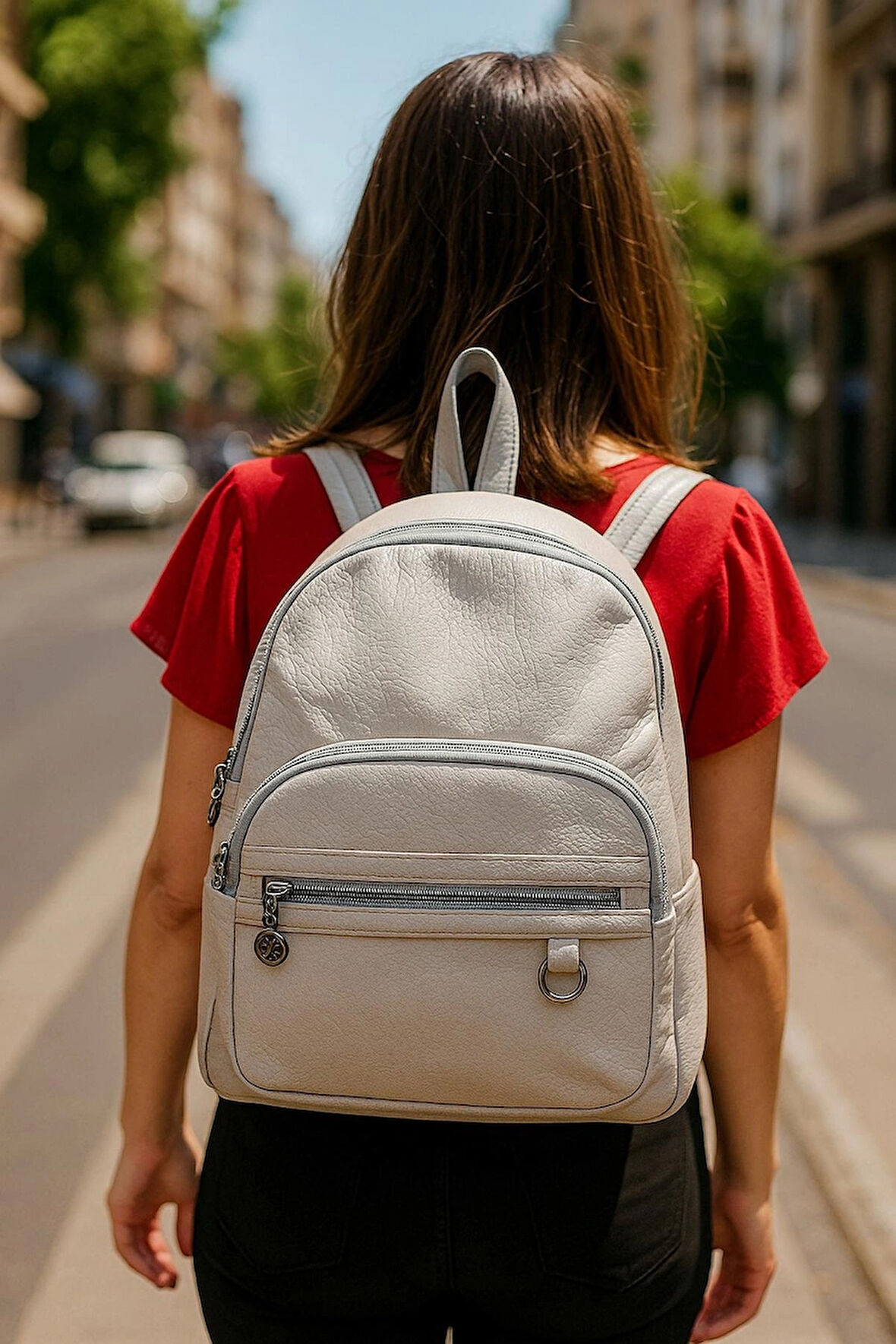 NEWİSH POLO D MODEL SIRT ÇANTASI-YIKAMA SUNİ DERİ-GRİ