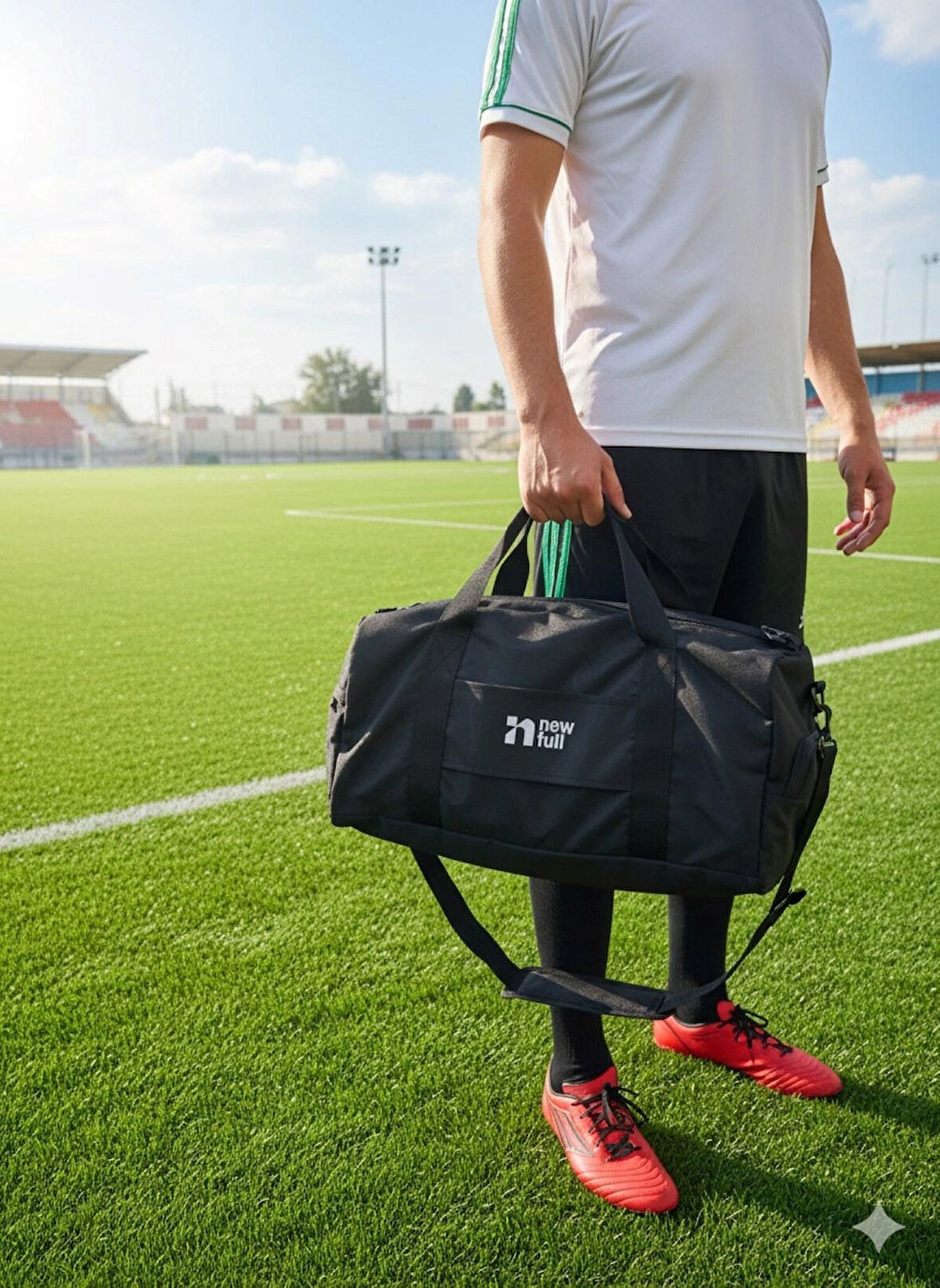 NEWFULL SPORT AYAKKABI BÖLMELİ ASTARLI SU GEÇİRMEZ SEYAHAT VE SPOR ÇANTASI-ORTA BOY-SİYAH