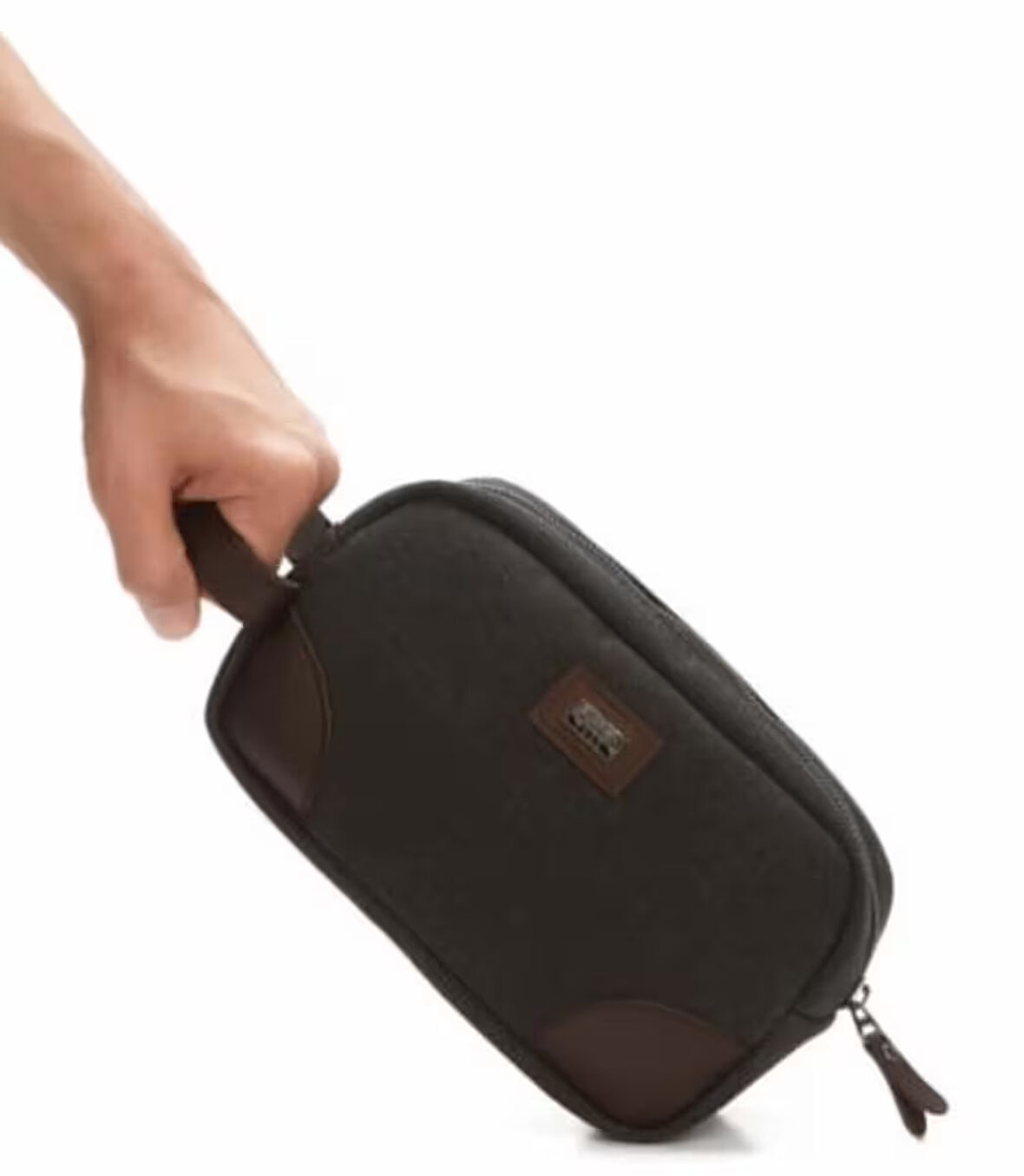 Newish Polo Kanvas Kumaş Tek Gözlü Deri Detaylı Fermuarlı Portföy Stil El Çantası Siyah