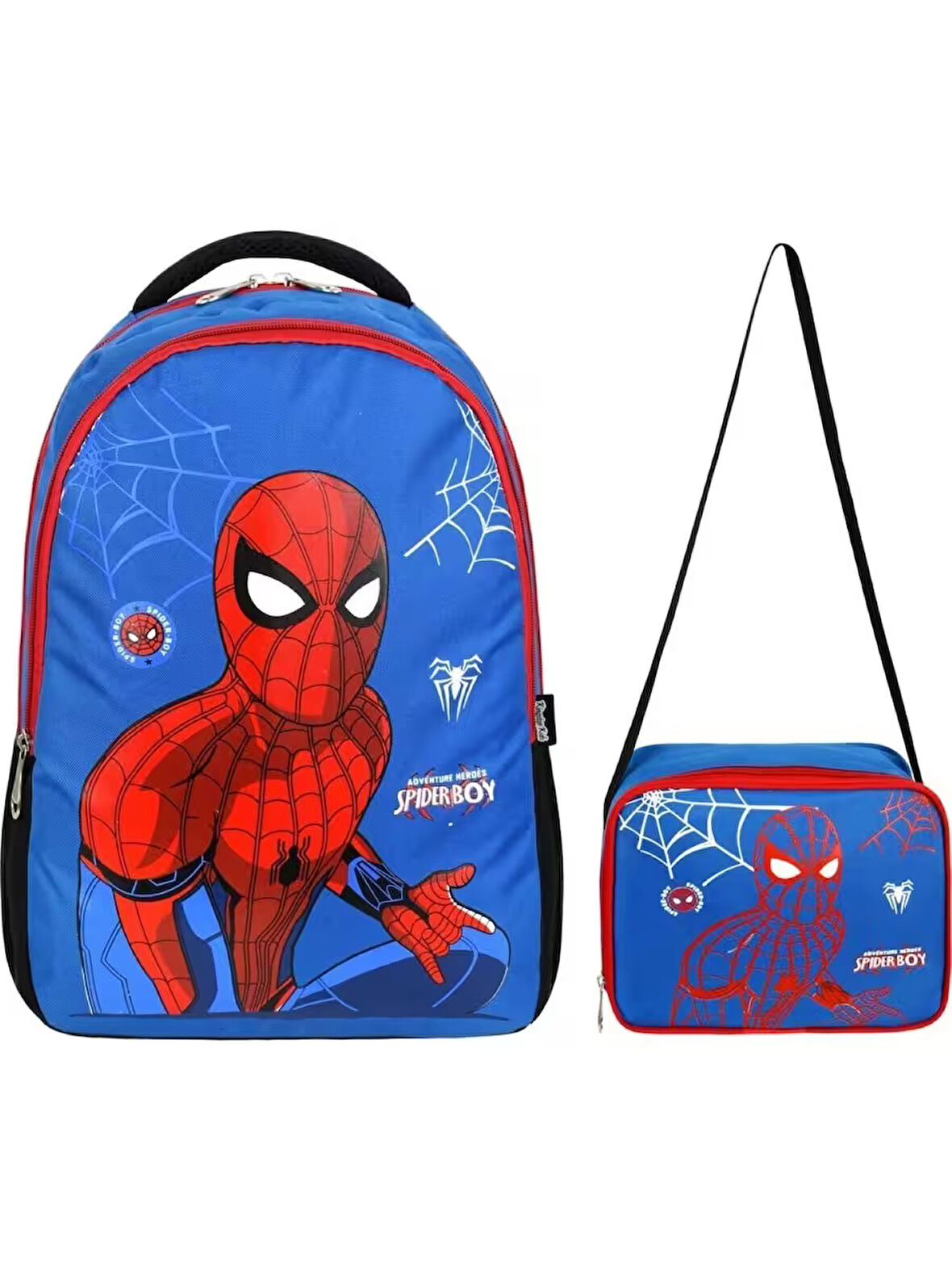 NEWFULL ÖRÜMCEK BASKILI Erkek Çocuk  SIRT OKUL ÇANTASI-2'Lİ SET (YENİ SEZON)-MAVİ KIRMIZI