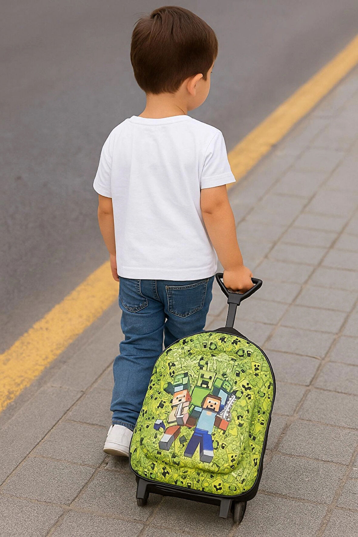 NEWFULL ÇEKÇEKLİ Erkek Çocuk  ANAOKUL SIRT ÇANTASI-YEŞİL