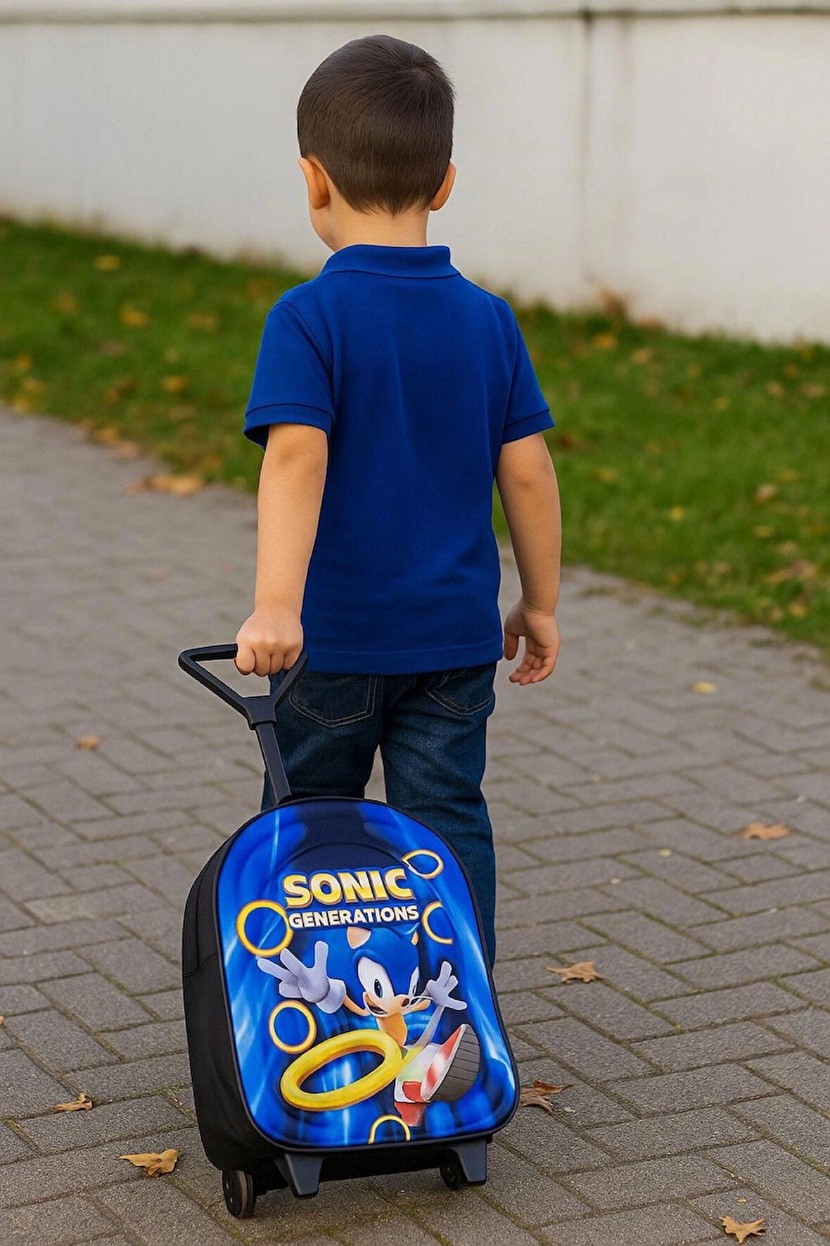 NEWFULL ÇEKÇEKLİ Erkek Çocuk  ANAOKUL SIRT ÇANTASI-MAVİ SİYAH