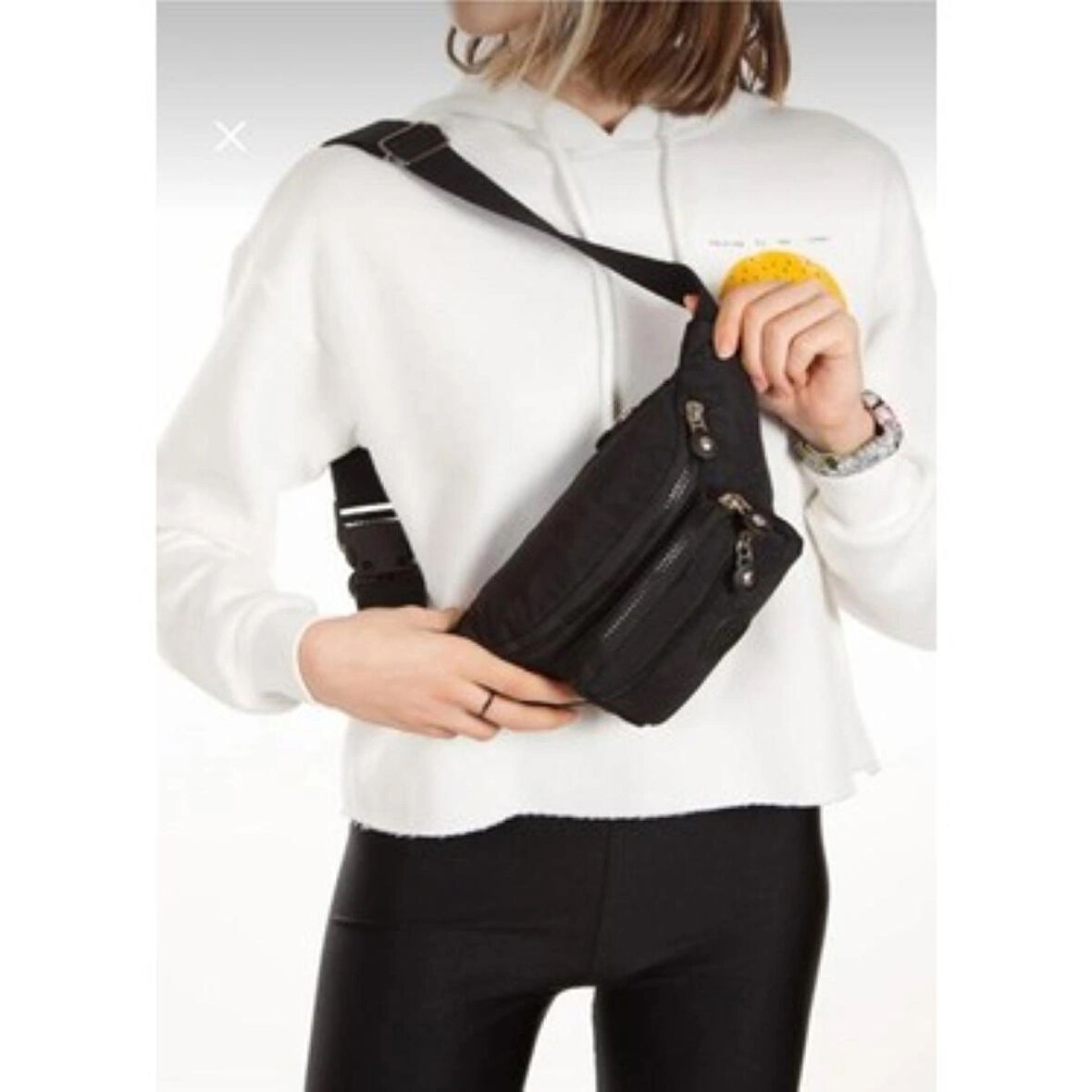 NEWİSH POLO KRİNKIL KUMAŞ BEL VE OMUZ ÇANTASI-FREE BAG SİYAH
