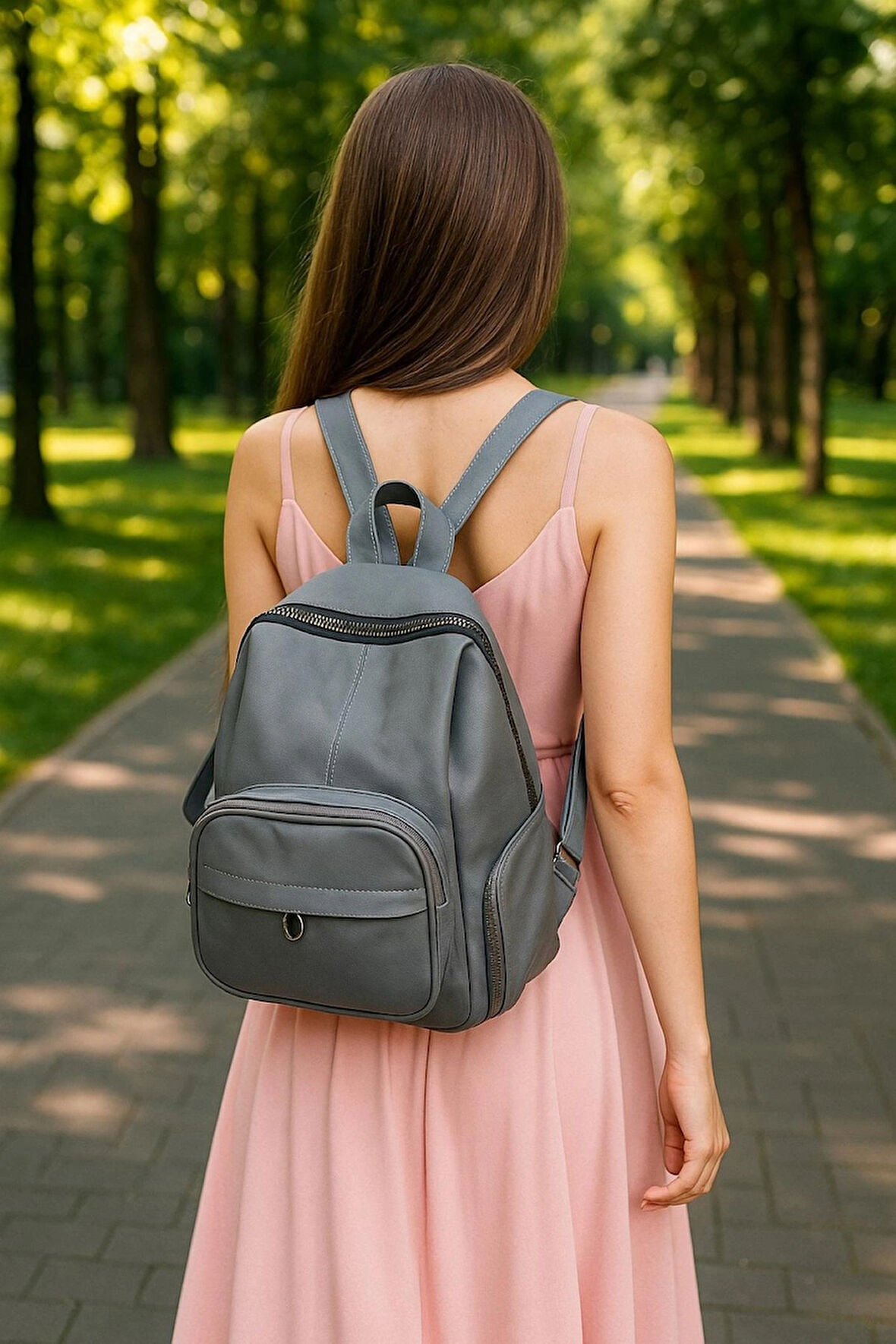 NEWİSH POLO DONNA kadin MODEL SIRT ÇANTASI-YIKAMA SUNİ DERİ GRİ