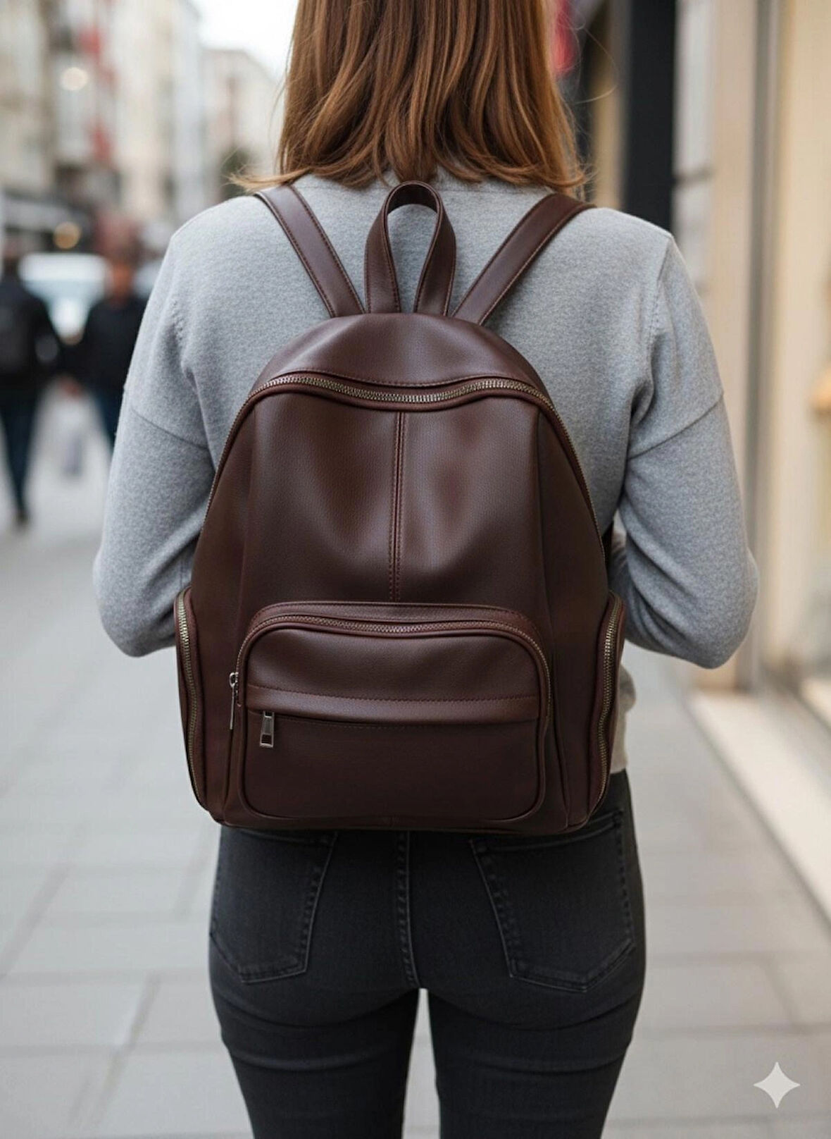 NEWİSH POLO DONNA kadin MODEL SIRT ÇANTASI-YIKAMA SUNİ DERİ KOYU KAHVE