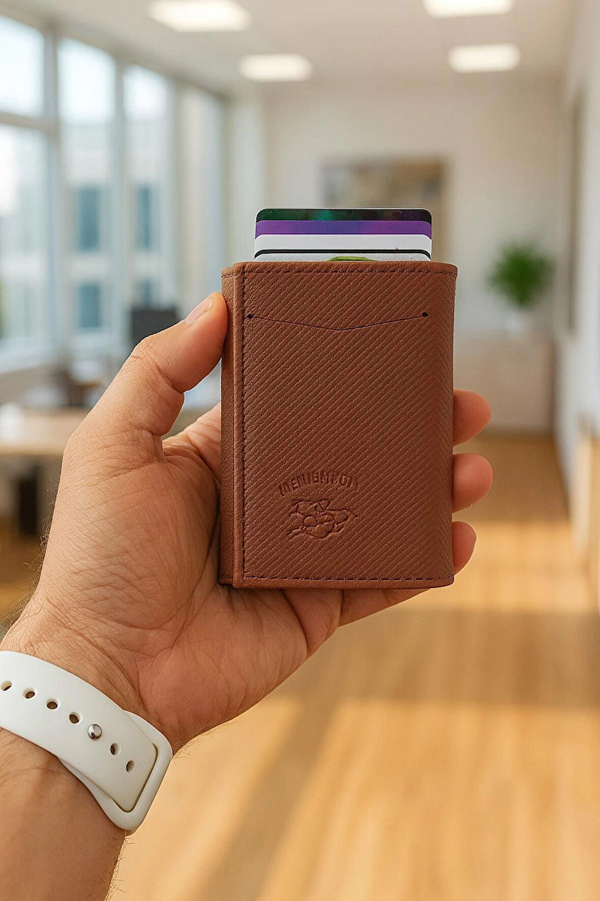 NEWİSH POLO RFİD ÖZELLİKLİ PATLI MEKANİZMALI CÜZDAN KARTLIK -DOKULU SUNİ DERİ TABA