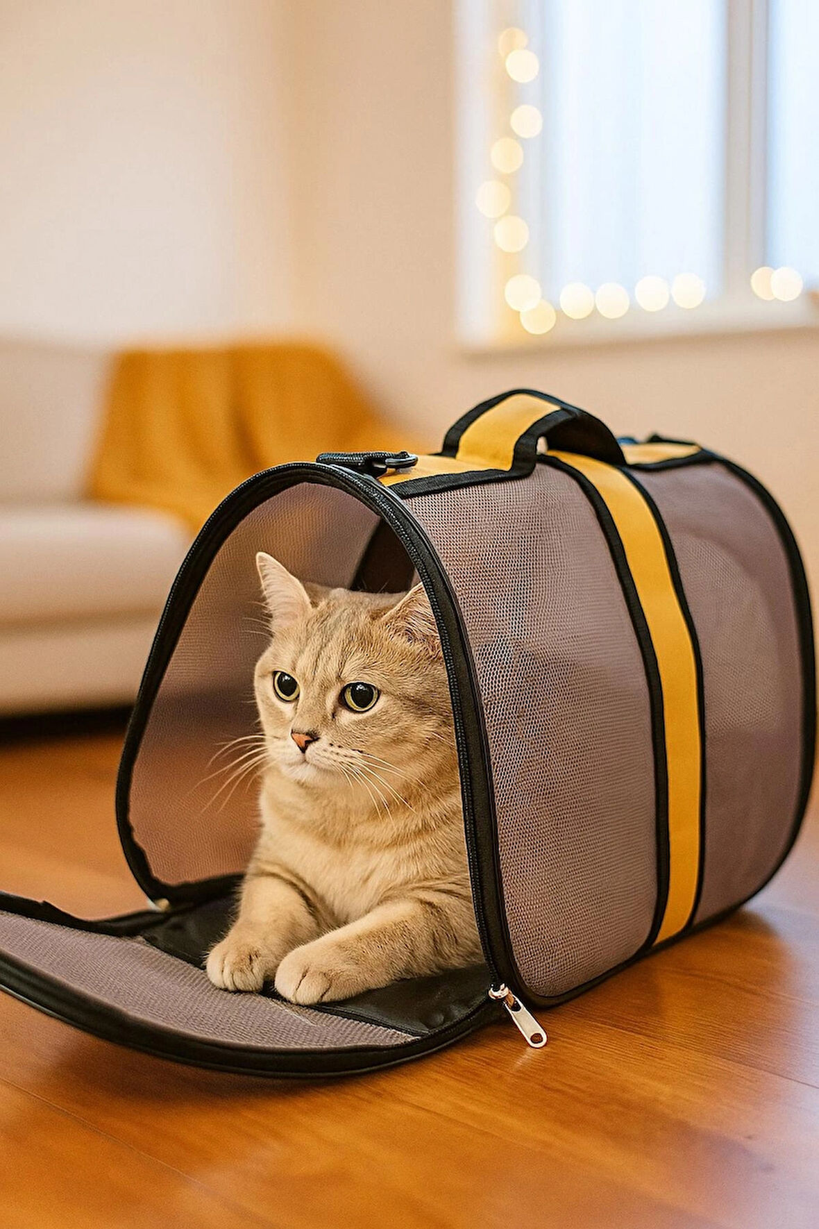 NEWFULL KEDİ TAŞIMA ÇANTASI SEYAHAT EVCİL HAYVAN ÇANTASI FİLELİ BÜYÜK BOY SARI