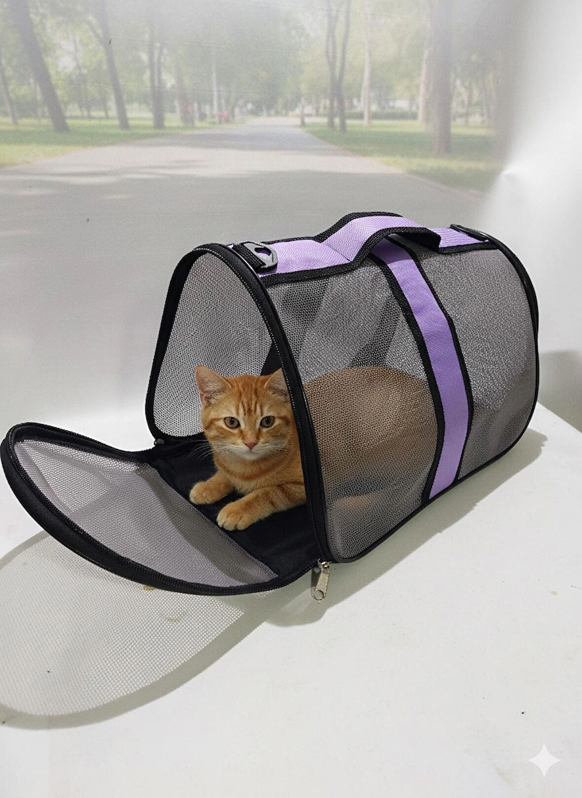 NEWFULL KEDİ TAŞIMA ÇANTASI SEYAHAT EVCİL HAYVAN ÇANTASI FİLELİ BÜYÜK BOY LİLA