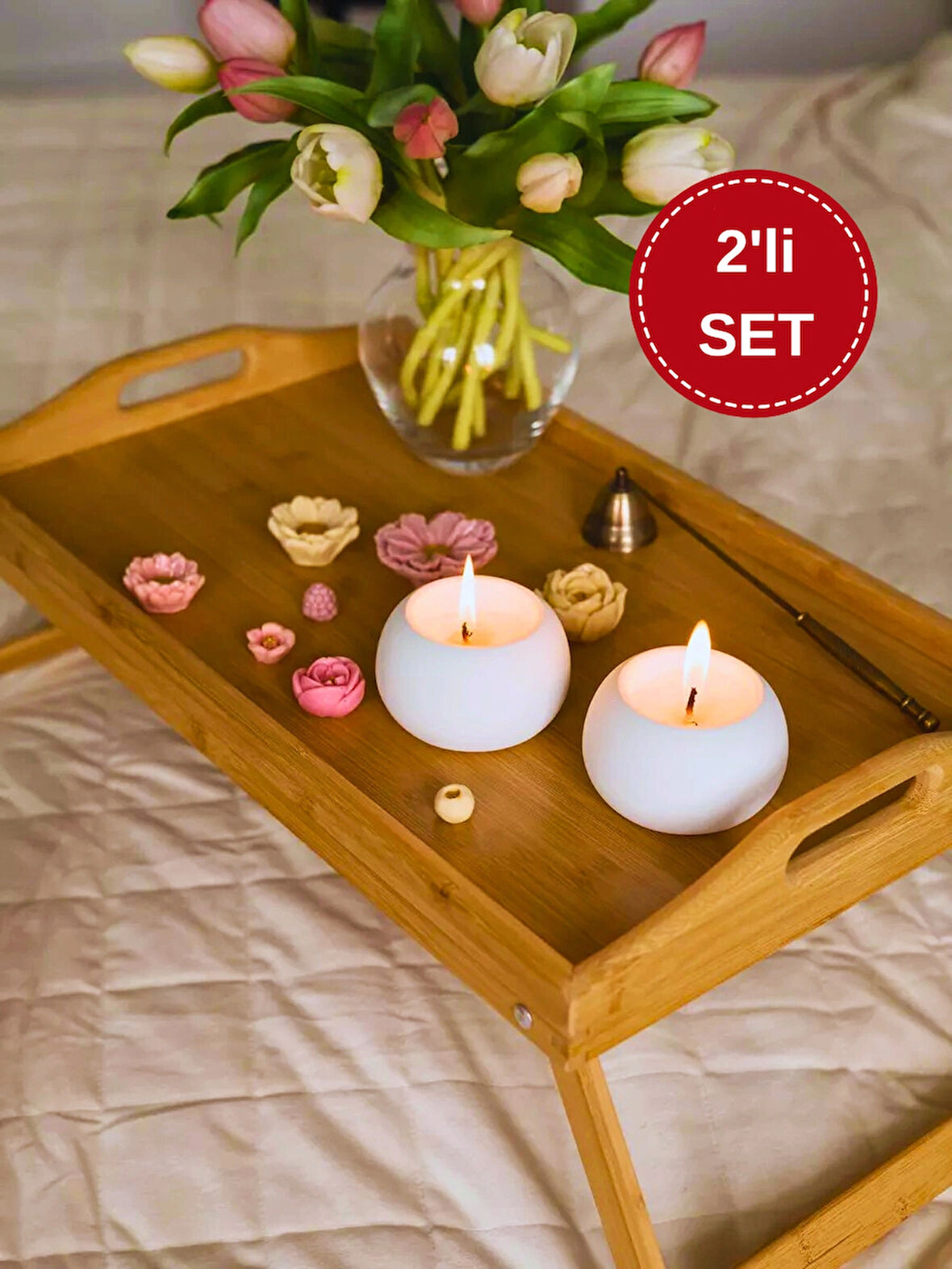 Minimal Beton Mumluk 2’li Set – El Yapımı Dekoratif Tealight Mumluk