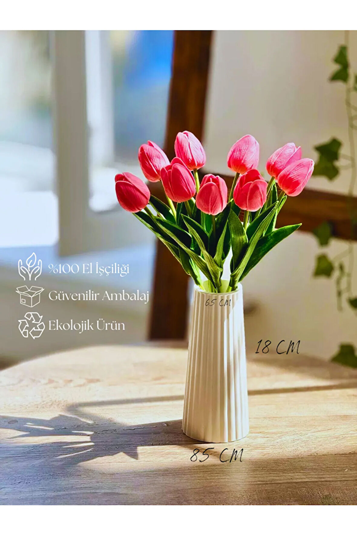 Şerit Desenli El Yapımı Şık Beton Vazo