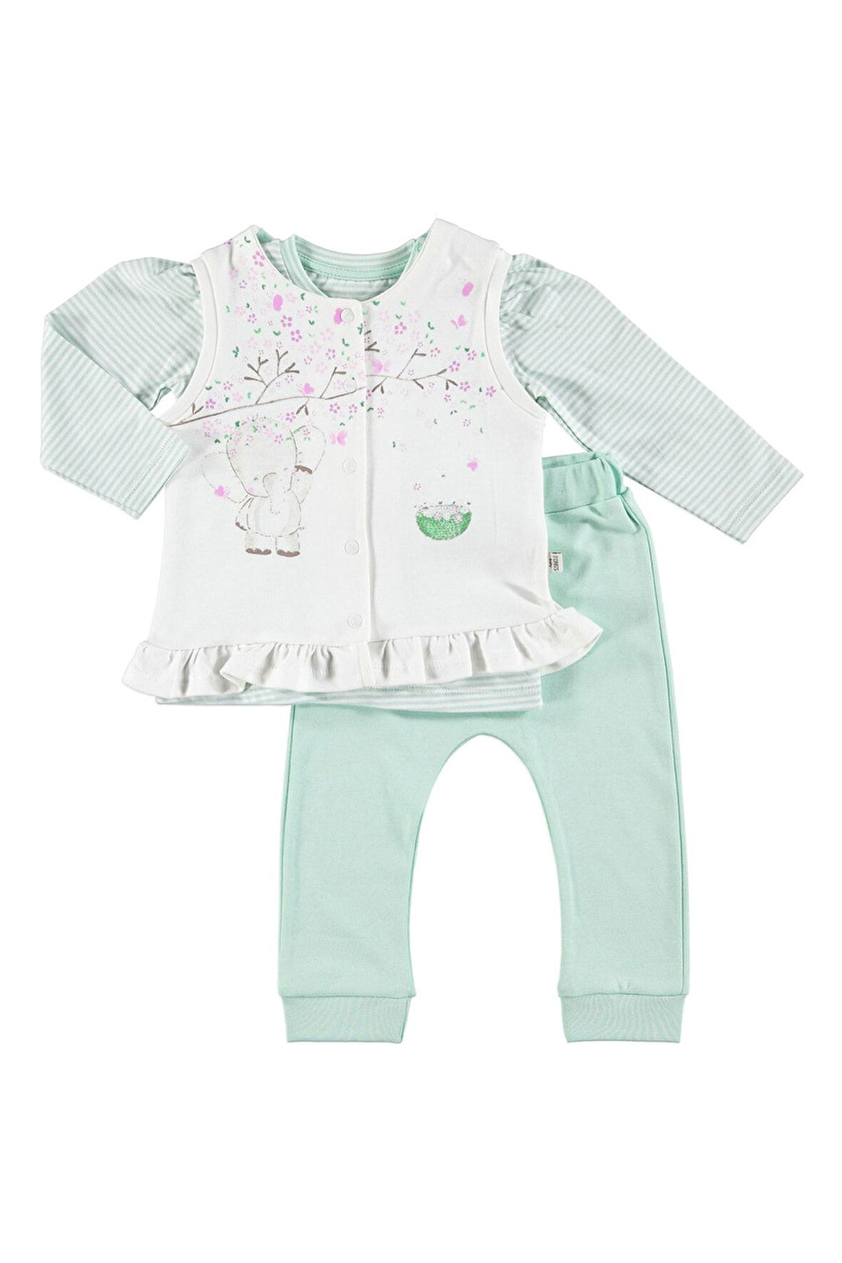 Bebek The Elephant In The Swing Yelek Pijama Alt Üst 3lü Takım