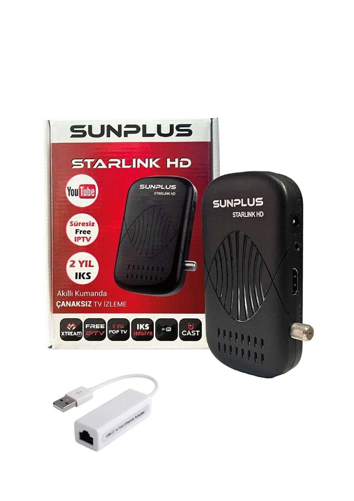 Sunplus Starlink Turbo Çanaklı-Çanaksız Full Hd Sınırsız Sinema Paketli Uydu Alıcısı Ethernet hediye