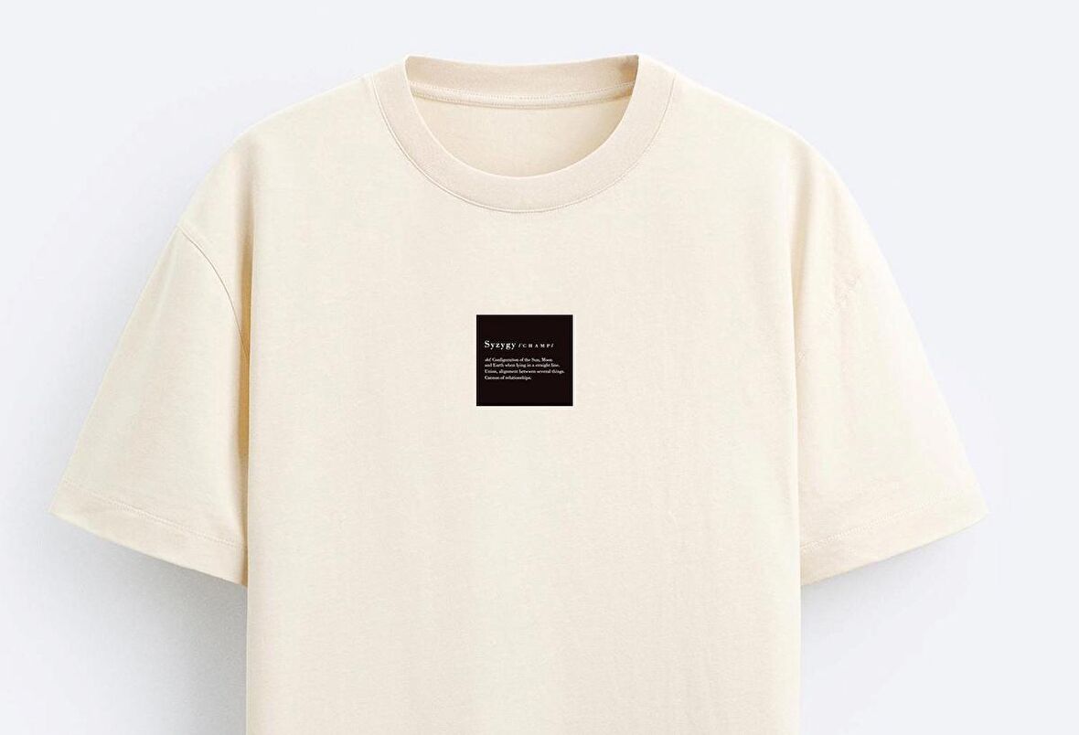 The Champ Bisiklet Yaka Syzygy Yazılı Oversize Ekru Erkek T-shirt