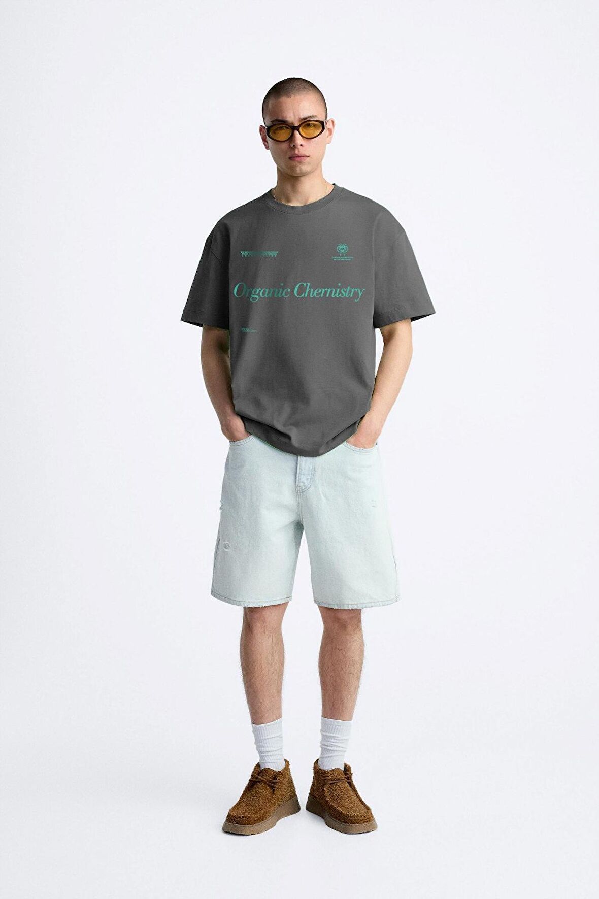 The Champ Bisiklet Yaka Organik Chernistry Yazılı Oversize Füme Erkek T-shirt