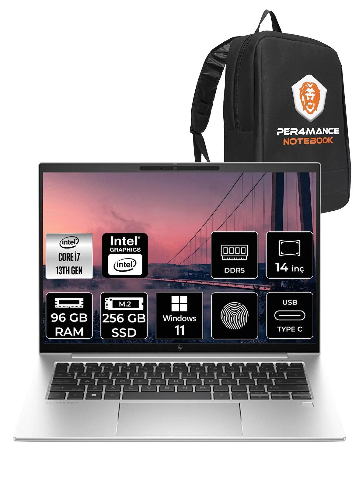 HP EliteBook 840 G10 i7-1355U 96GB RAM 256GB SSD 14'' WUXGA W11PRO 81A16EA & PER4 ÇANTA