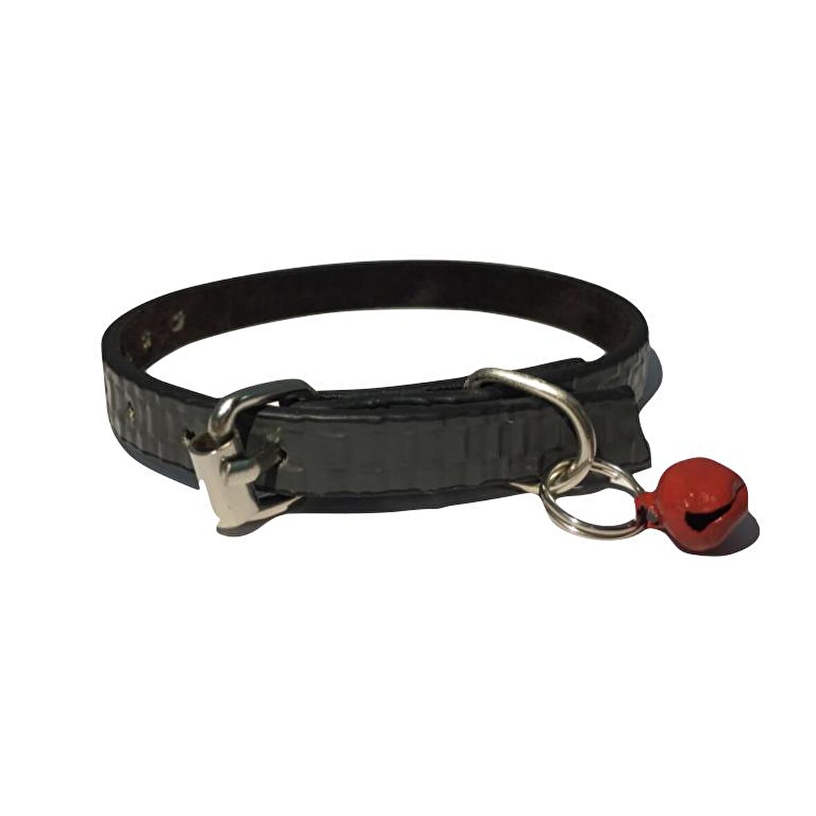 Gri Kendinden Kabartma Desenli Derili 1 cm Metal Kilit Tokalı Zilli Kedi Tasması