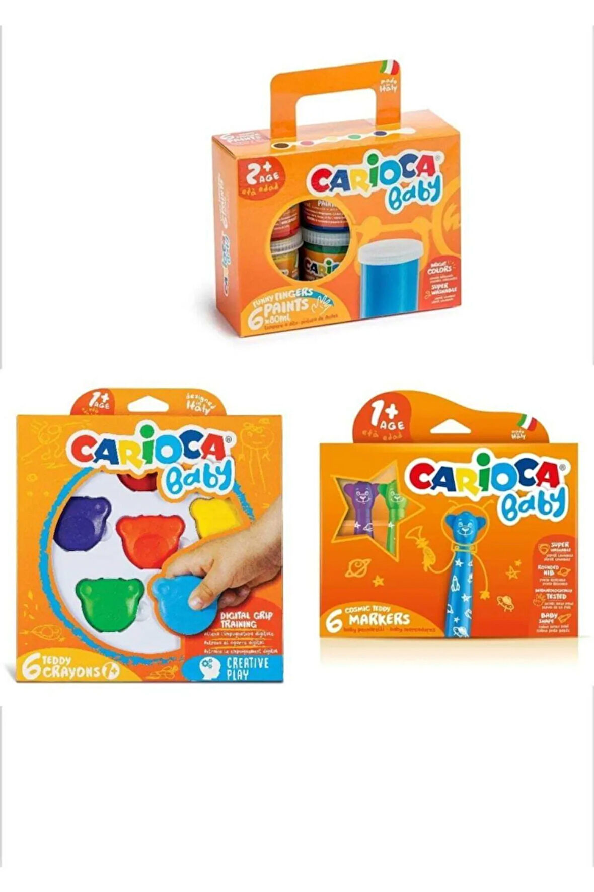 Bebek 3'lü Boya Seti Şekilli Mum Boya , Parmak Boyası, Keçeli Boya Kalemi 6 Renk