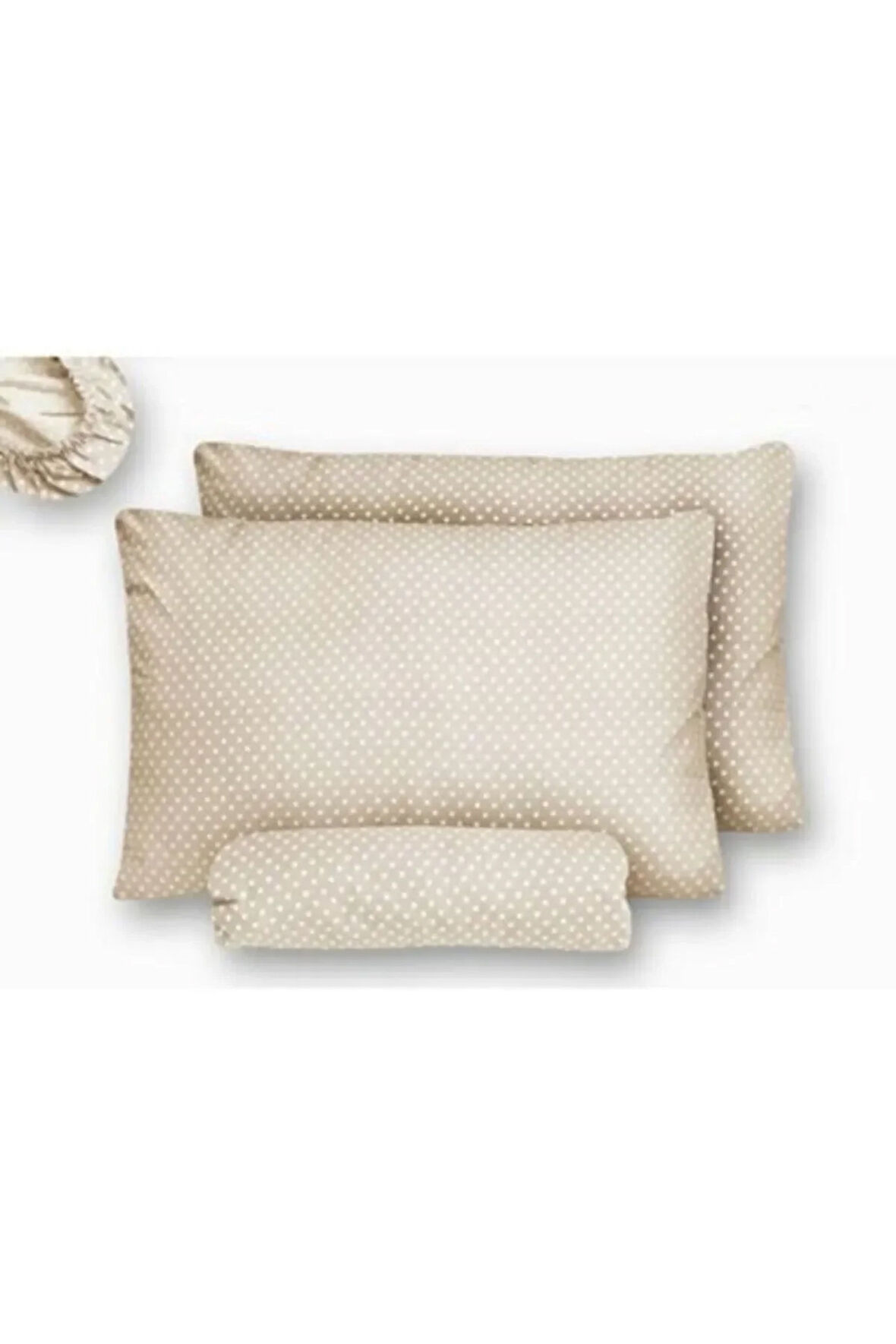 Çift Kişilik Bej Puantiyeli Lastikli Çarşaf Ve Yastık Kılıfı - 160x200