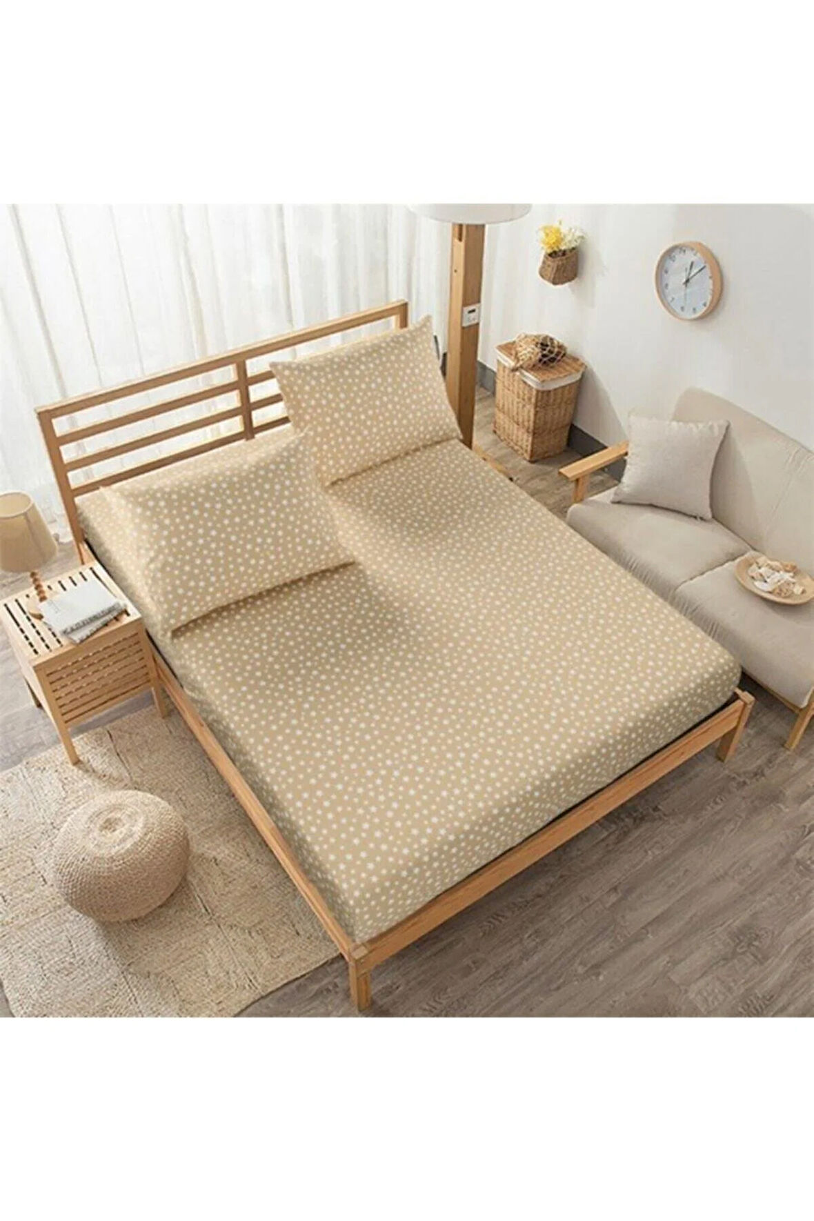 Tek Kişilik Lastiksiz Sütlü Kahve Yıldız Desenli Çarşaf Takımı -160x240