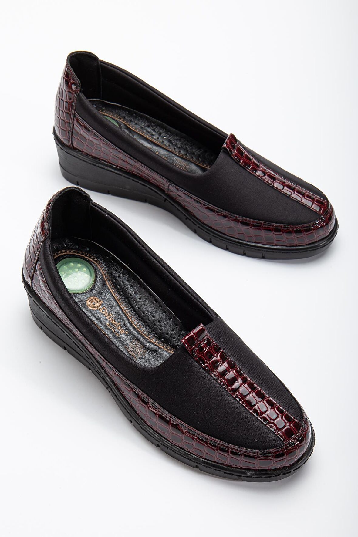 Hakiki Deri Rugan ve Dalgıç Malzeme Bordo Büyük Numara Kadın Ayakkabısı Günlük