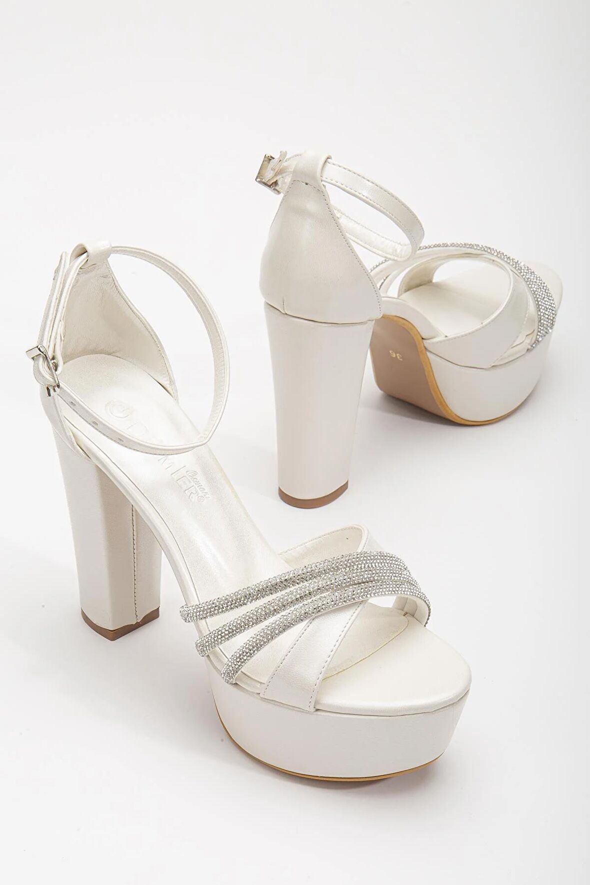 Cilt Çapraz Taşlı 40mm Sedef Kadın Platform Topuklu Abiye Ayakkabı