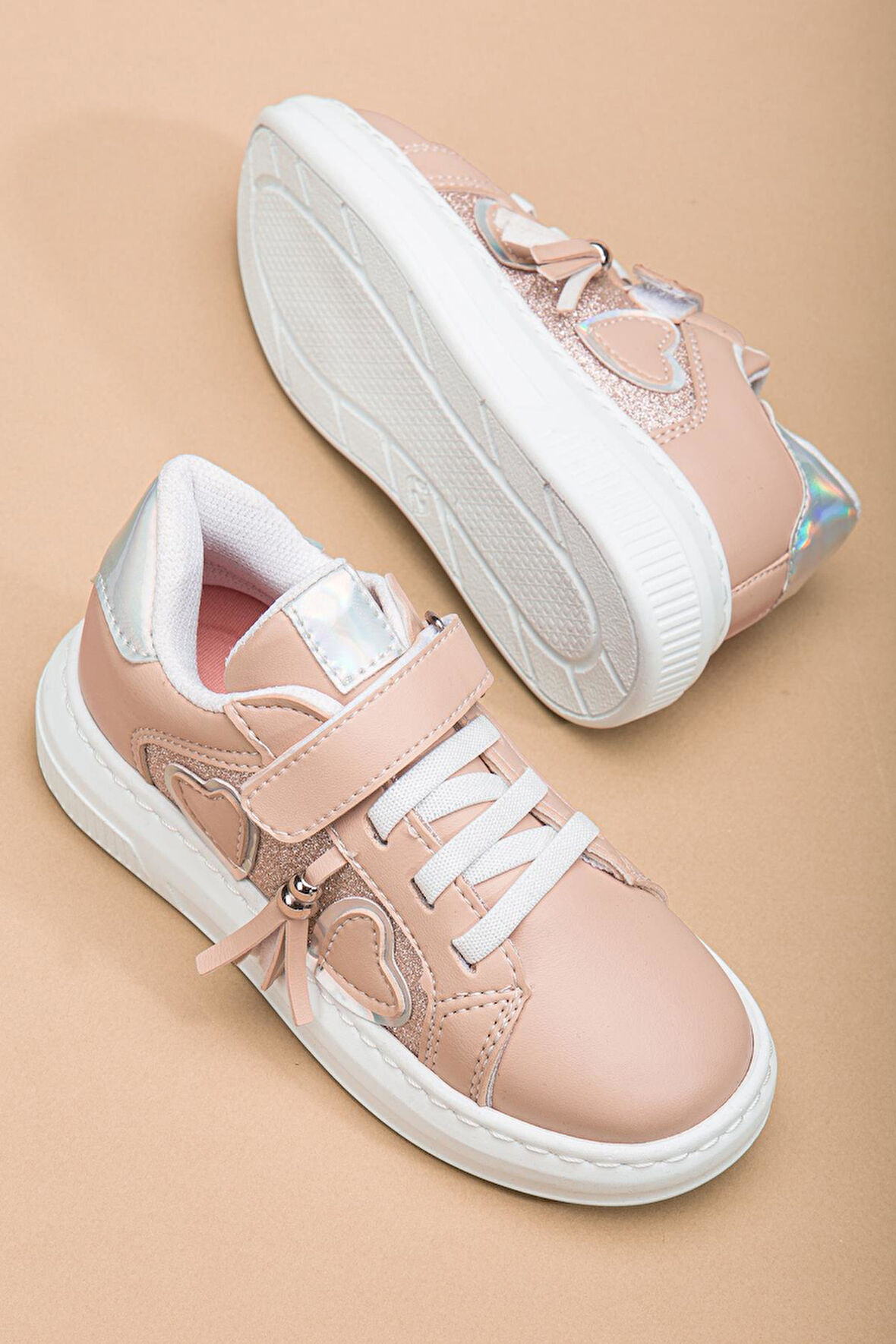 Kız Çocuk Spor Ayakkabı Pudra Yan Püskül Dikişli Taban